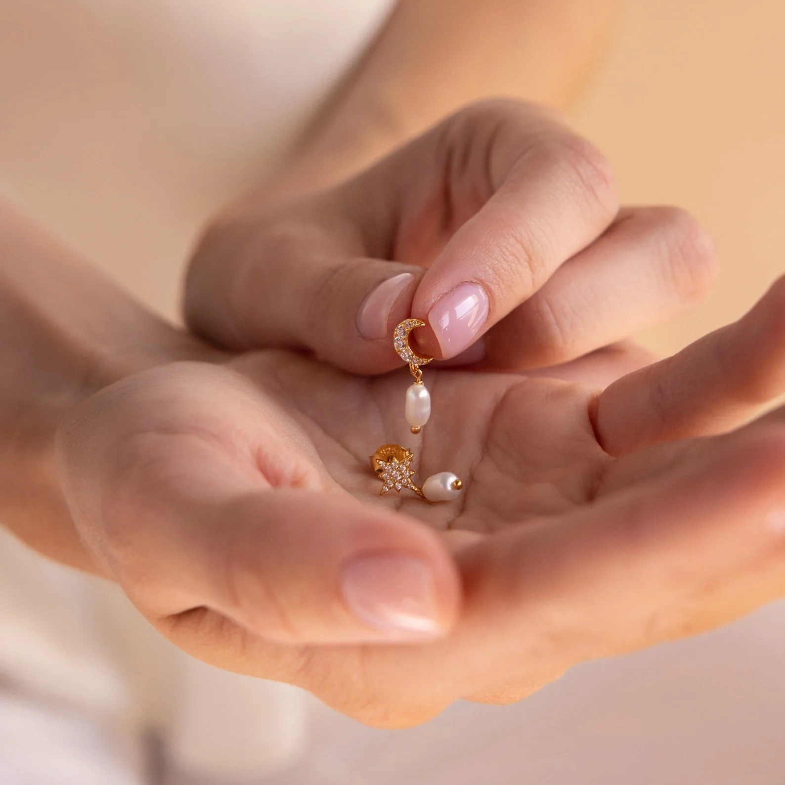 Moon & Star Pearl Earrings - Image 3
