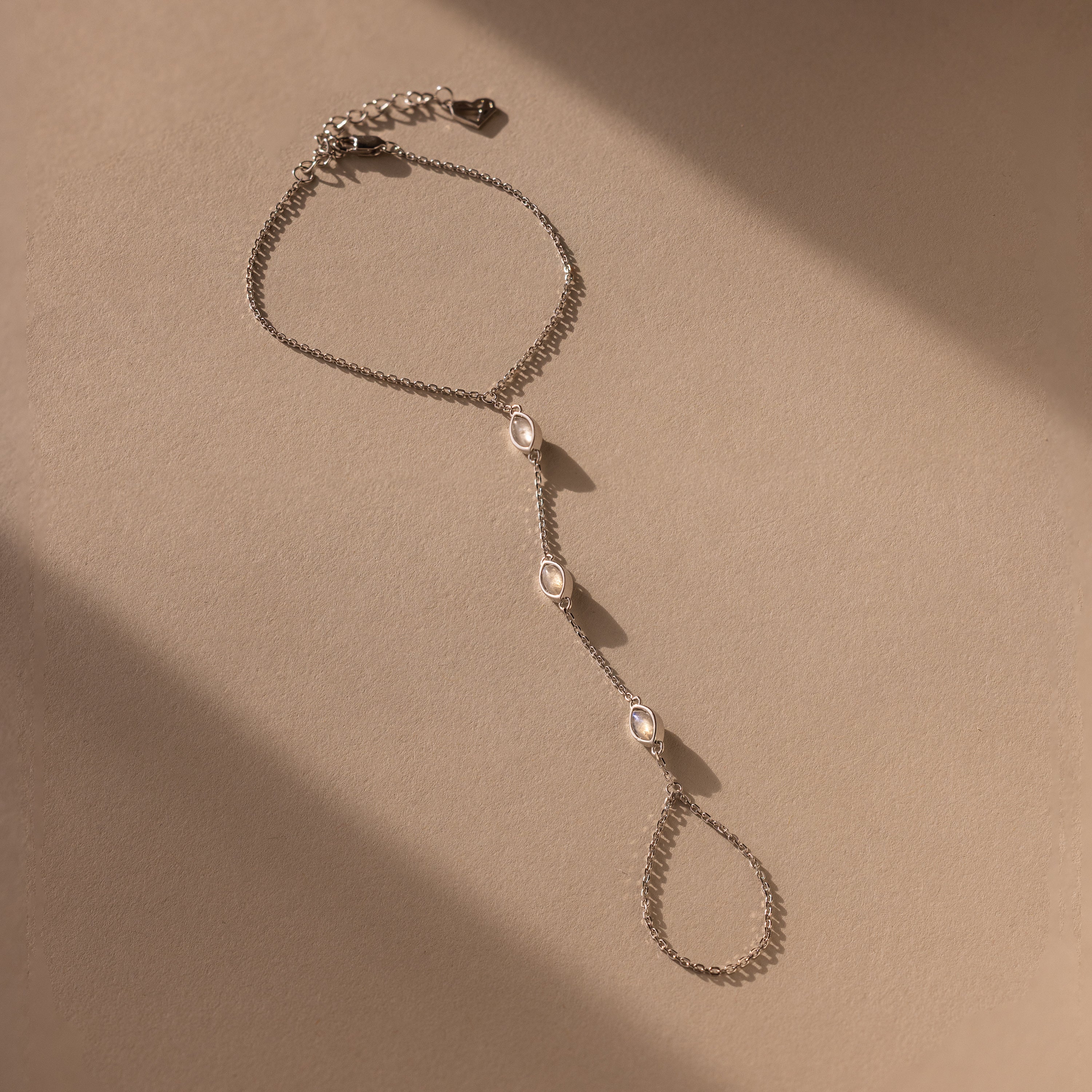 Moonstone Hand Chain Bracelet in Silver - Image 2