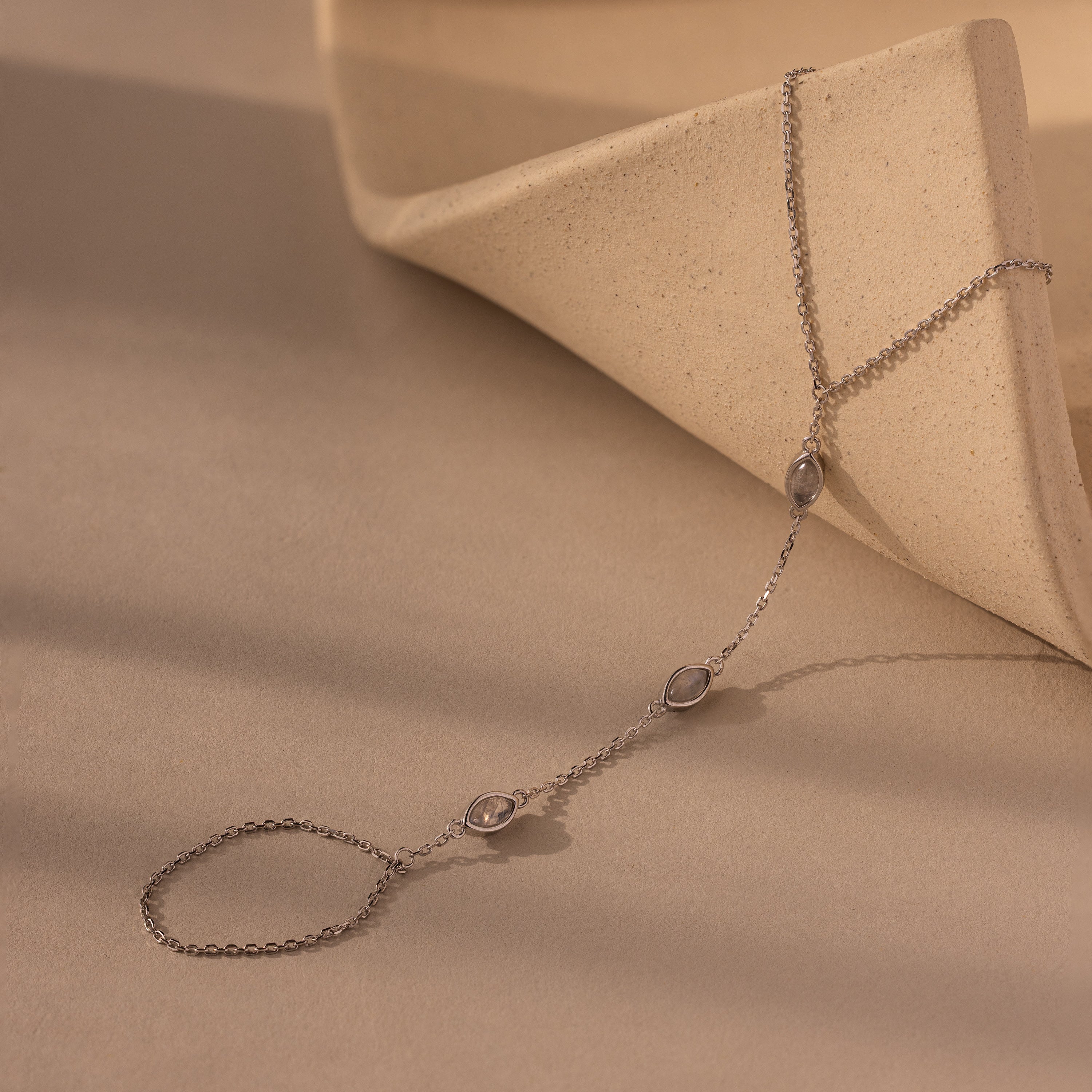 Moonstone Hand Chain Bracelet in Silver - Image 4