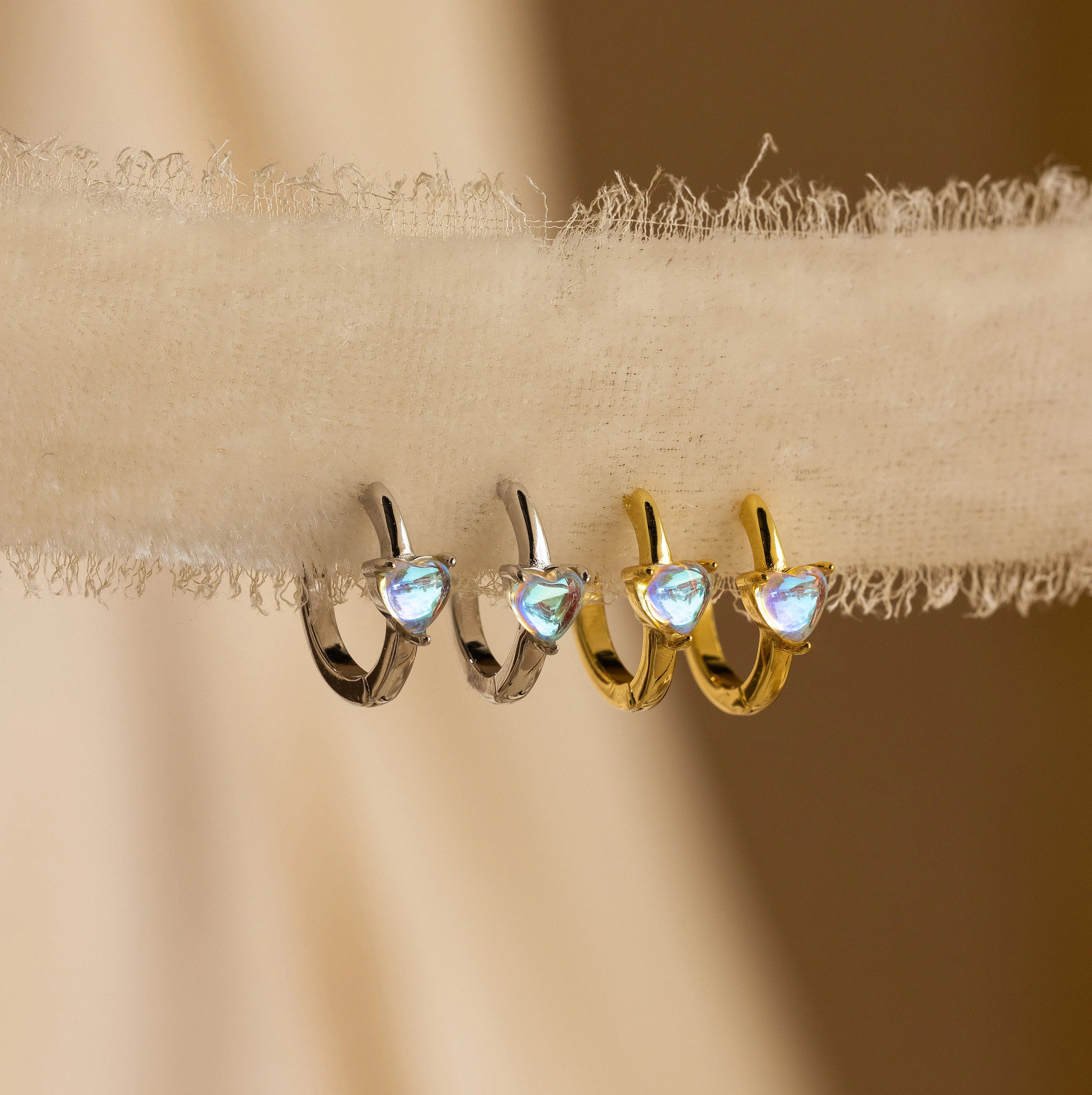 Moonstone Heart Huggies - Image 3
