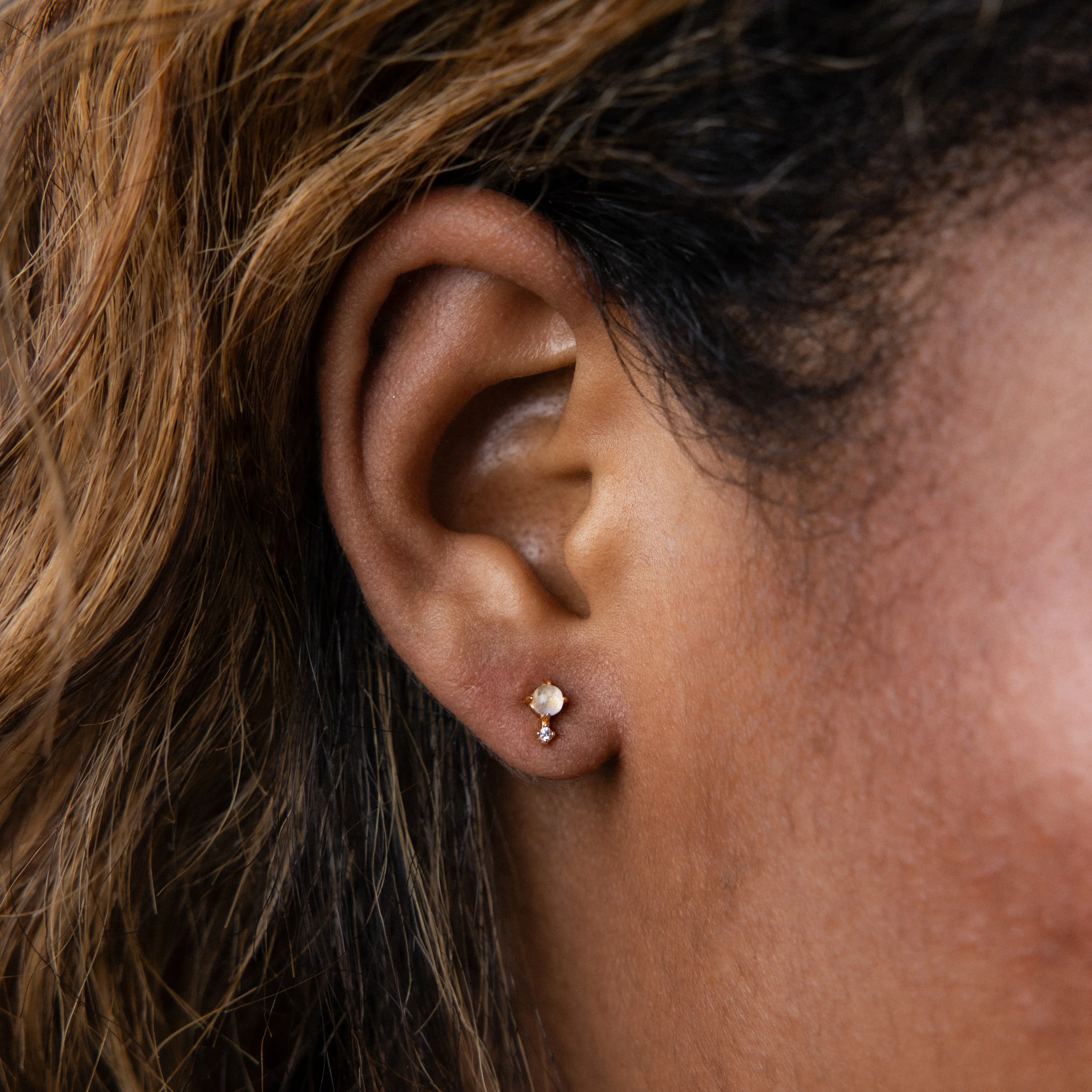Moonstone Orbit Studs in 18K Gold - Image 2