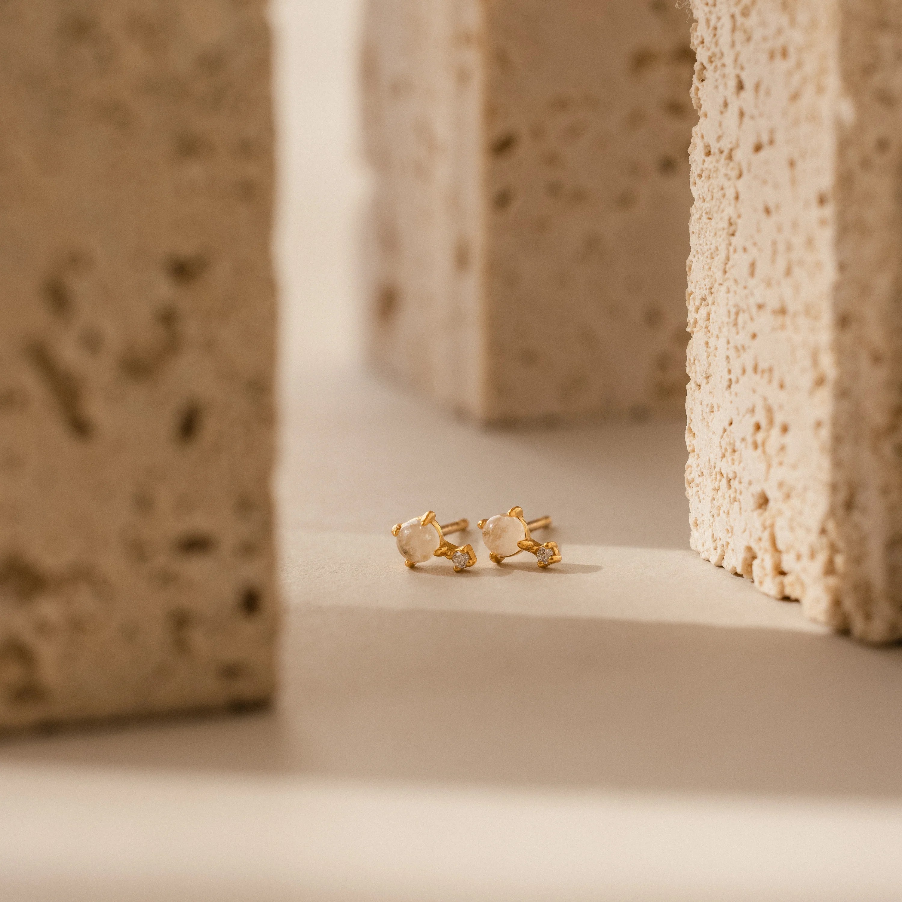 Moonstone Orbit Studs in 18K Gold - Image 3