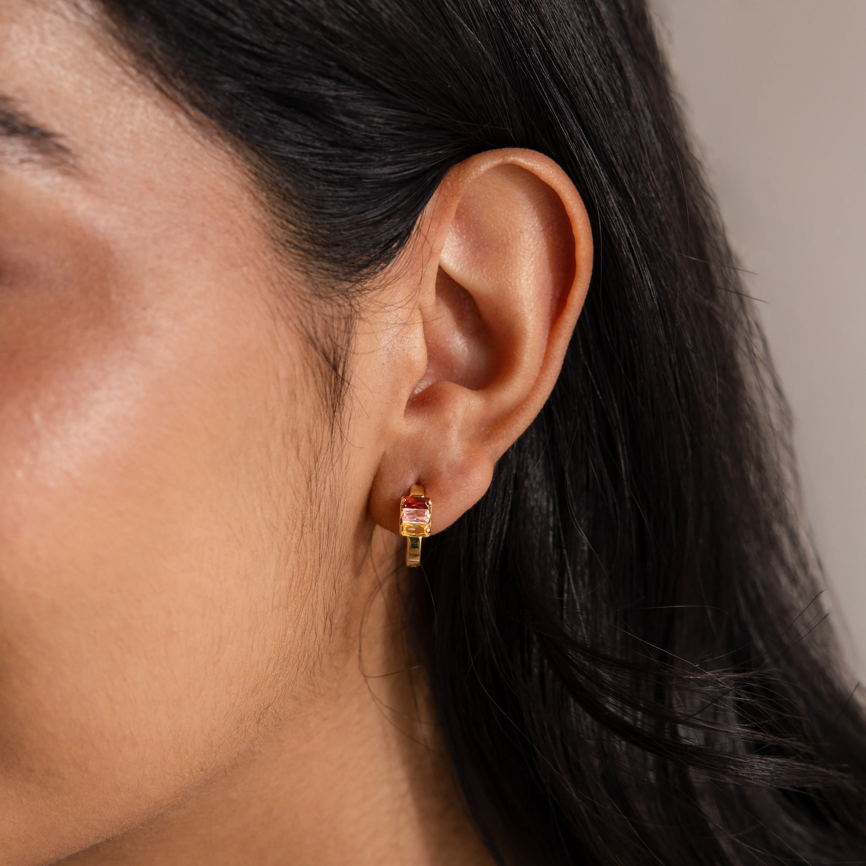 Multiple Baguette Birthstone Huggies in 18K Gold - Image 2
