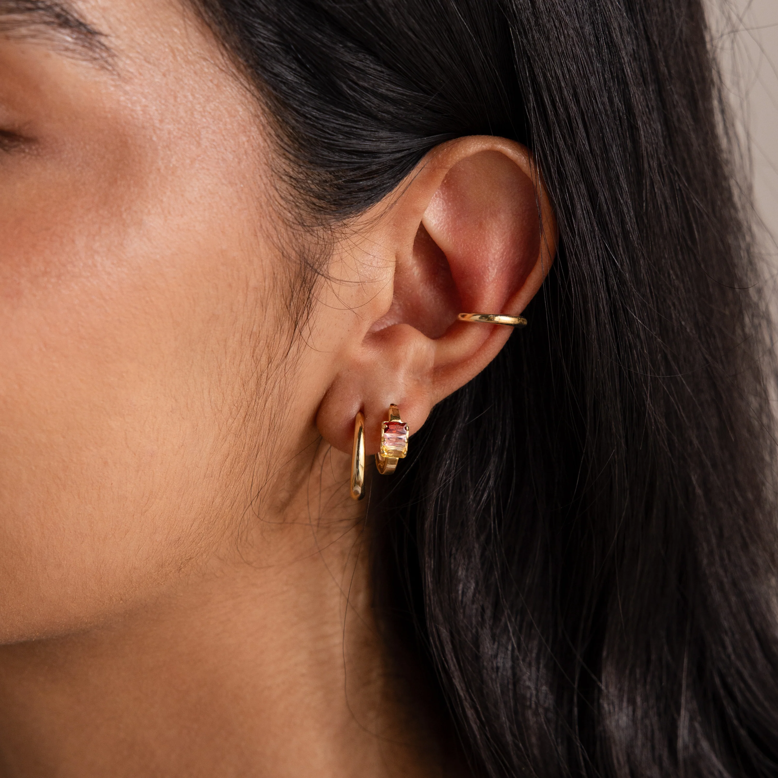 Multiple Baguette Birthstone Huggies in 18K Gold - Image 4