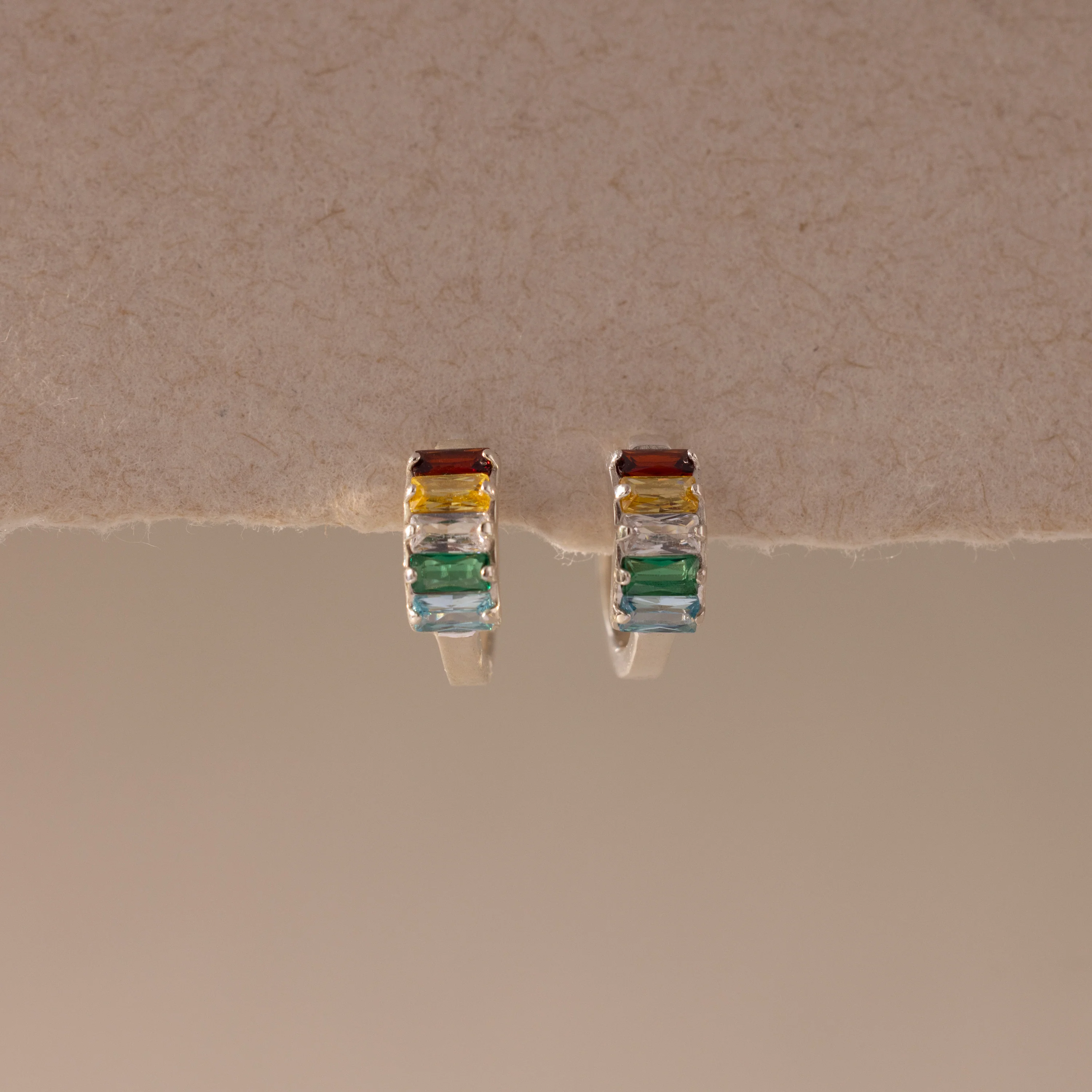 Multiple Baguette Birthstone Huggies in Silver