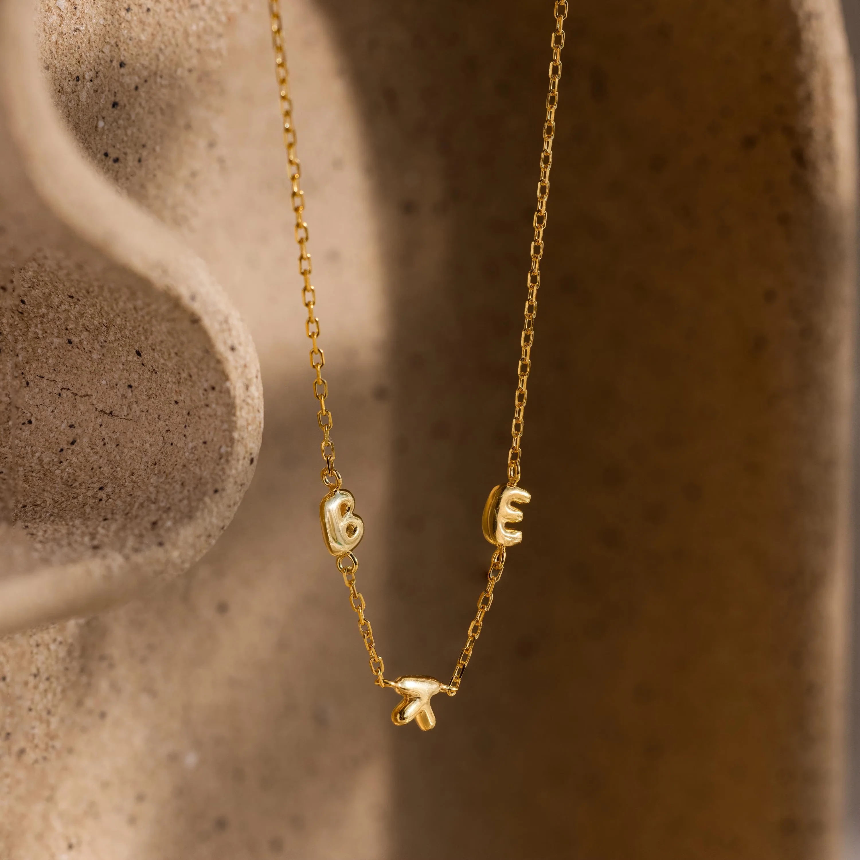 Multiple Bubble Letter Necklace in 18K Gold
