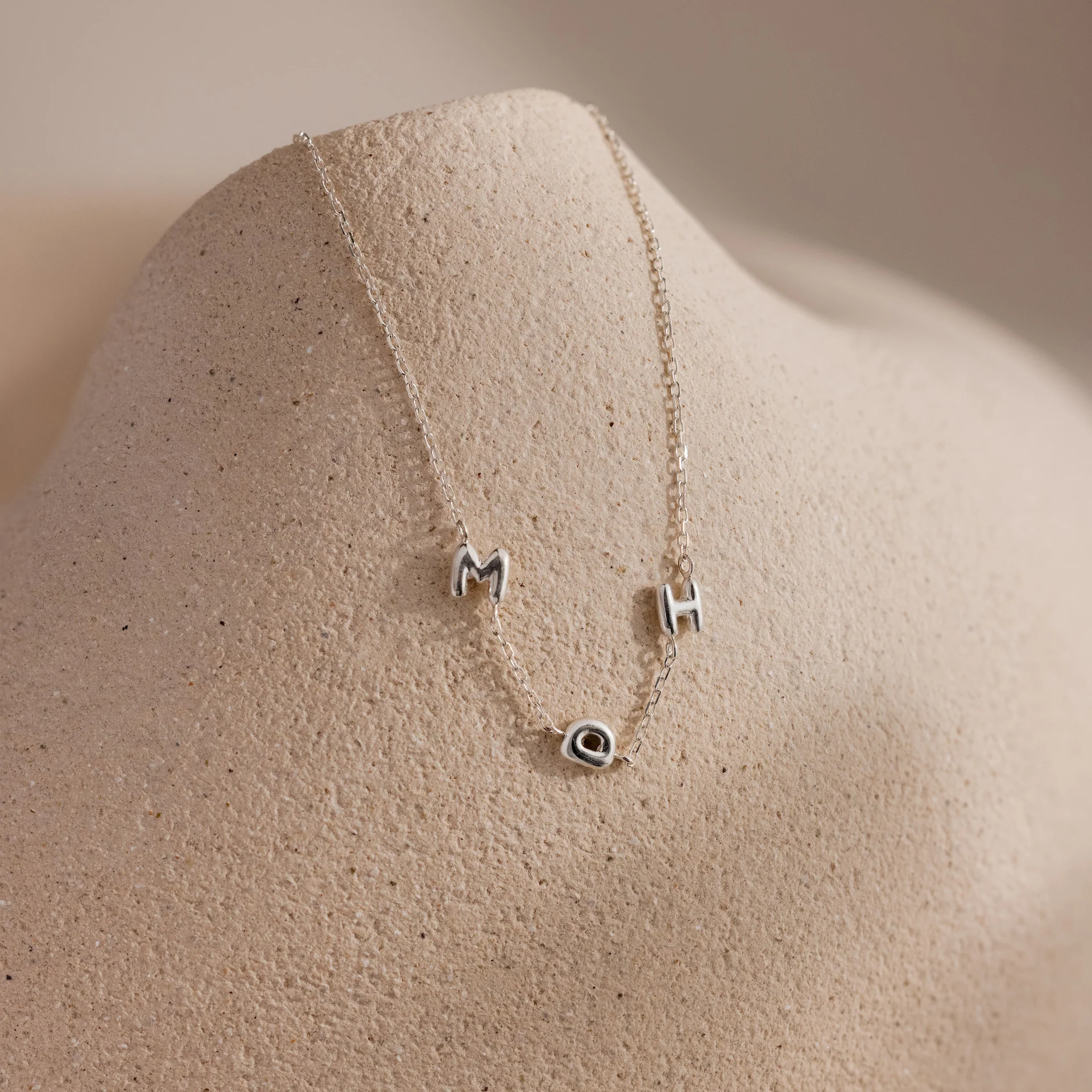 Multiple Bubble Letter Necklace in Silver