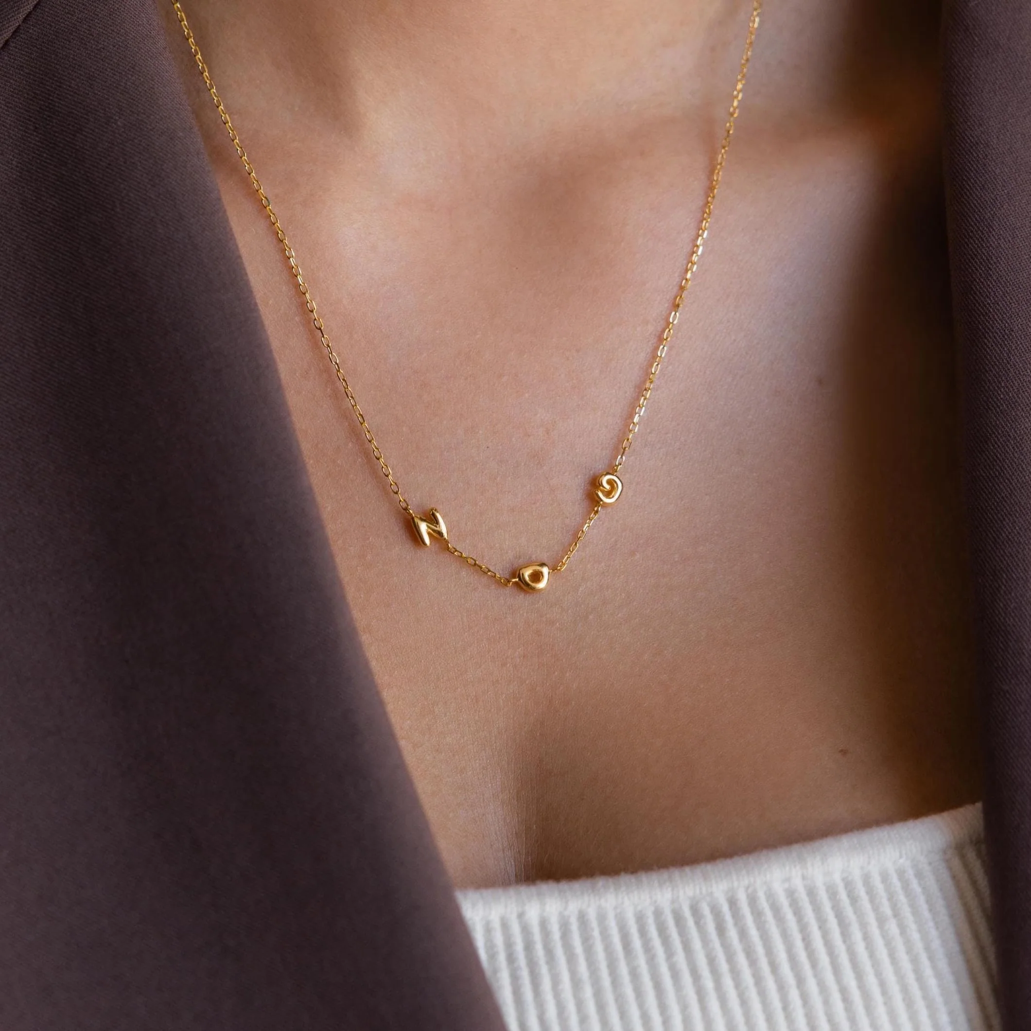 Multiple Bubble Letter Necklace in 18K Gold - Image 2