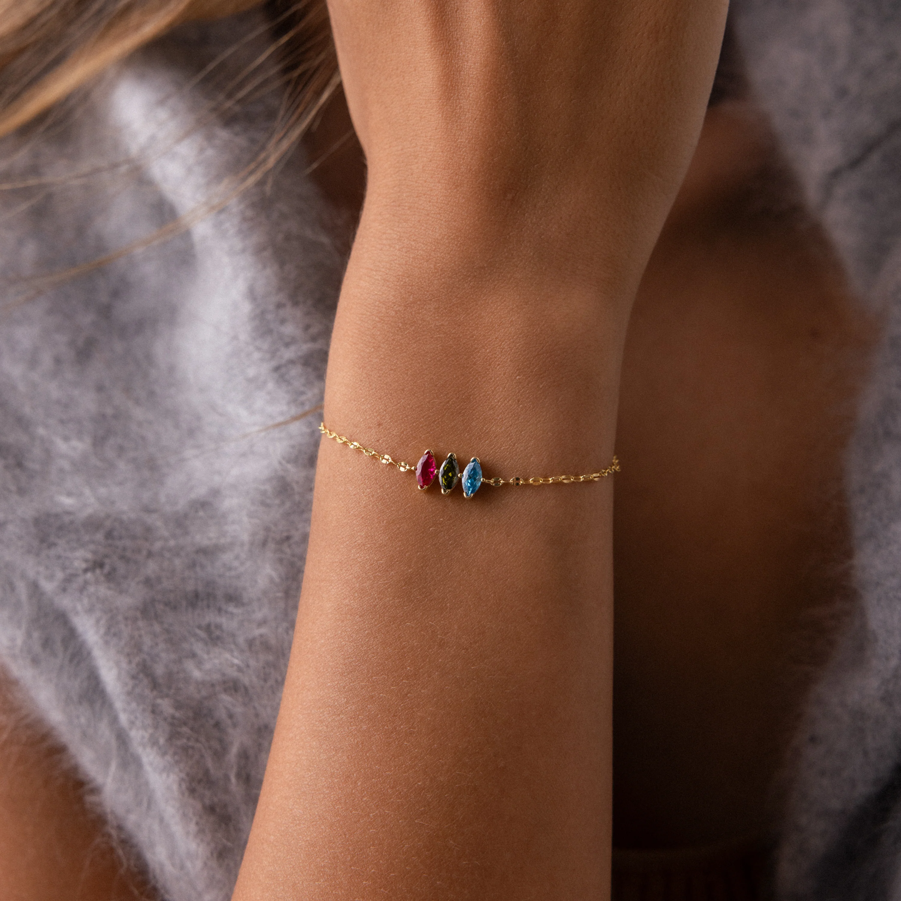 Multiple Marquise Birthstone Bracelet in 18K Gold - Image 2