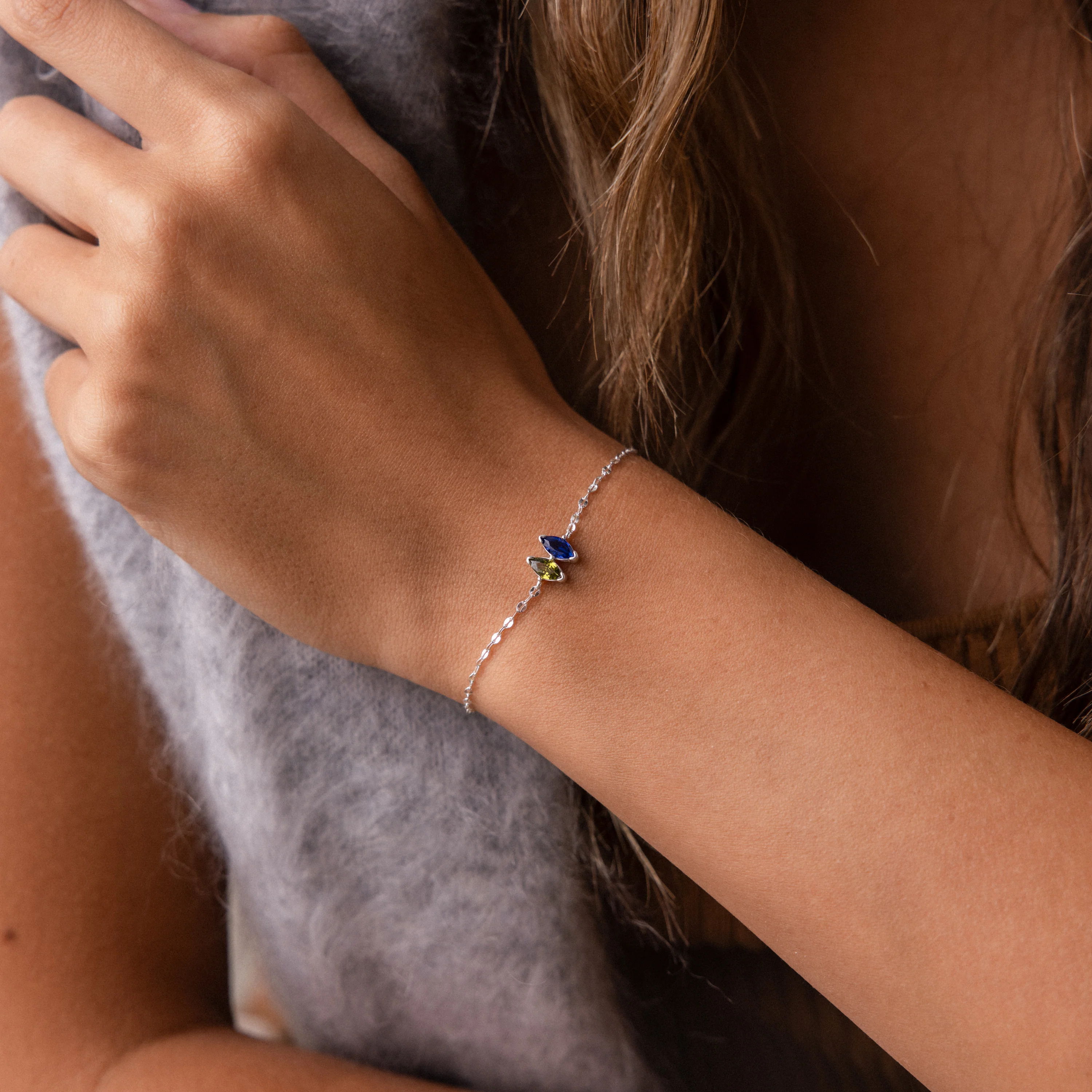 Multiple Marquise Birthstone Bracelet in Silver - Image 2