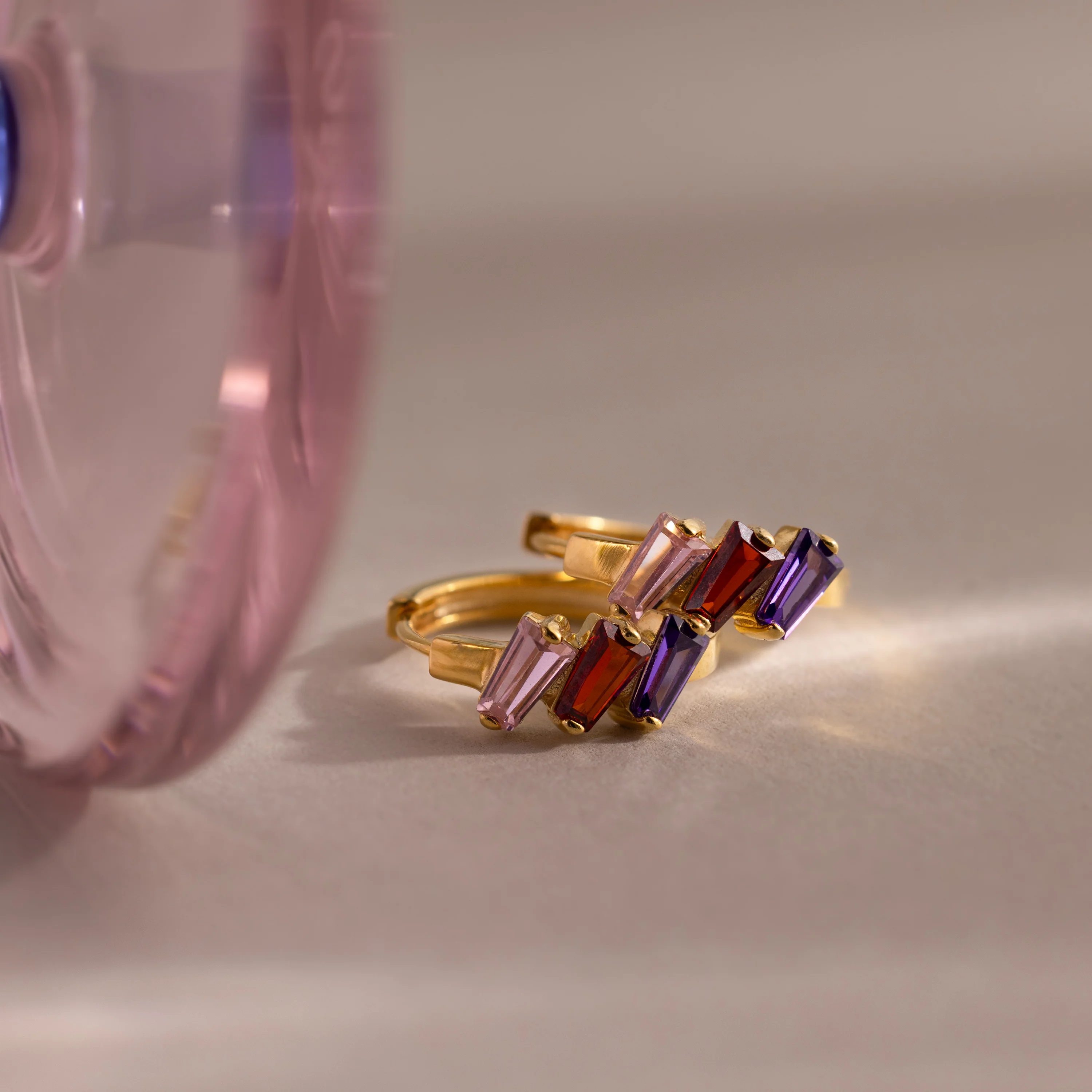 Multiple Tapered Birthstone Huggies in 18K Gold - Image 5
