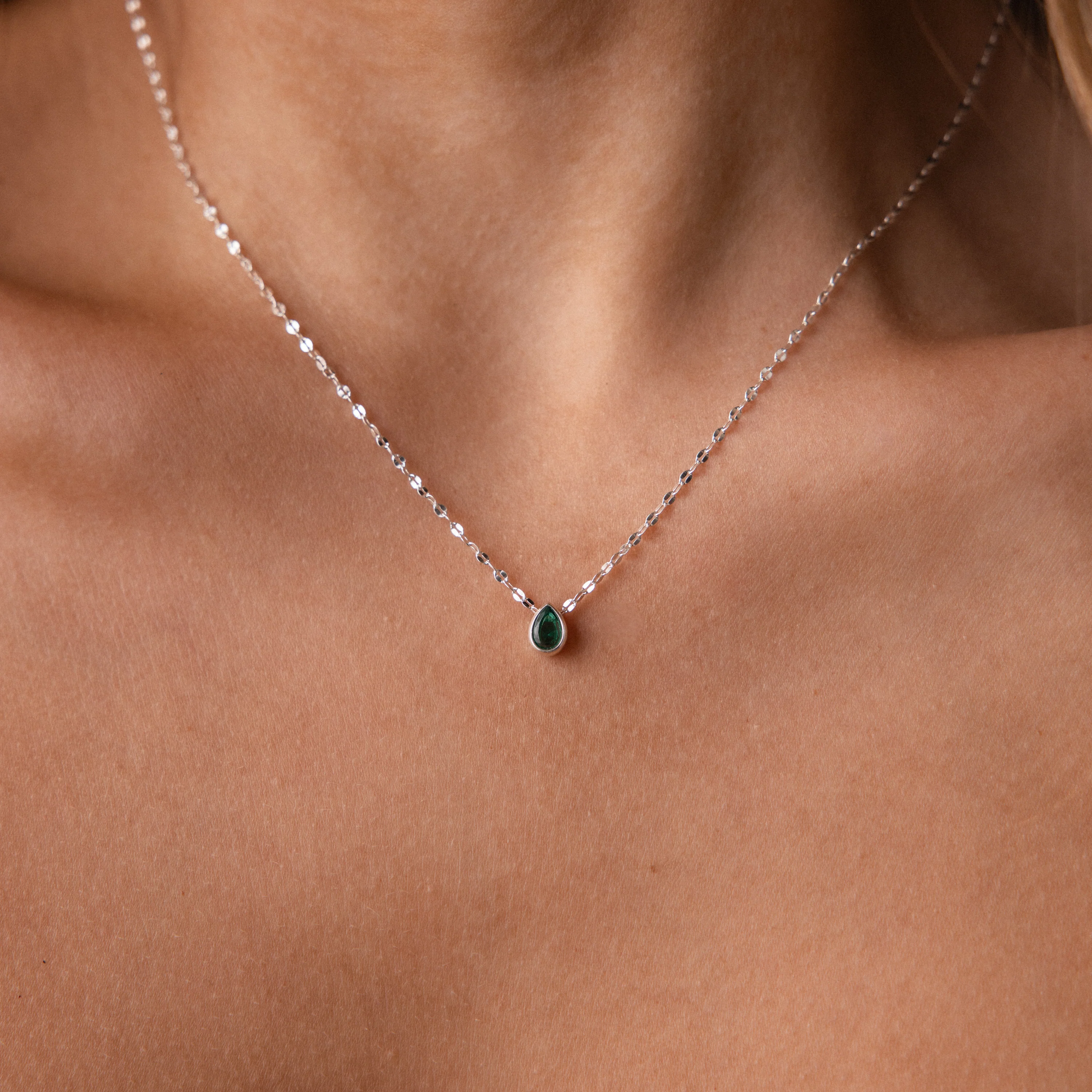 Multiple Teardrop Birthstone Necklace in Silver - Image 2