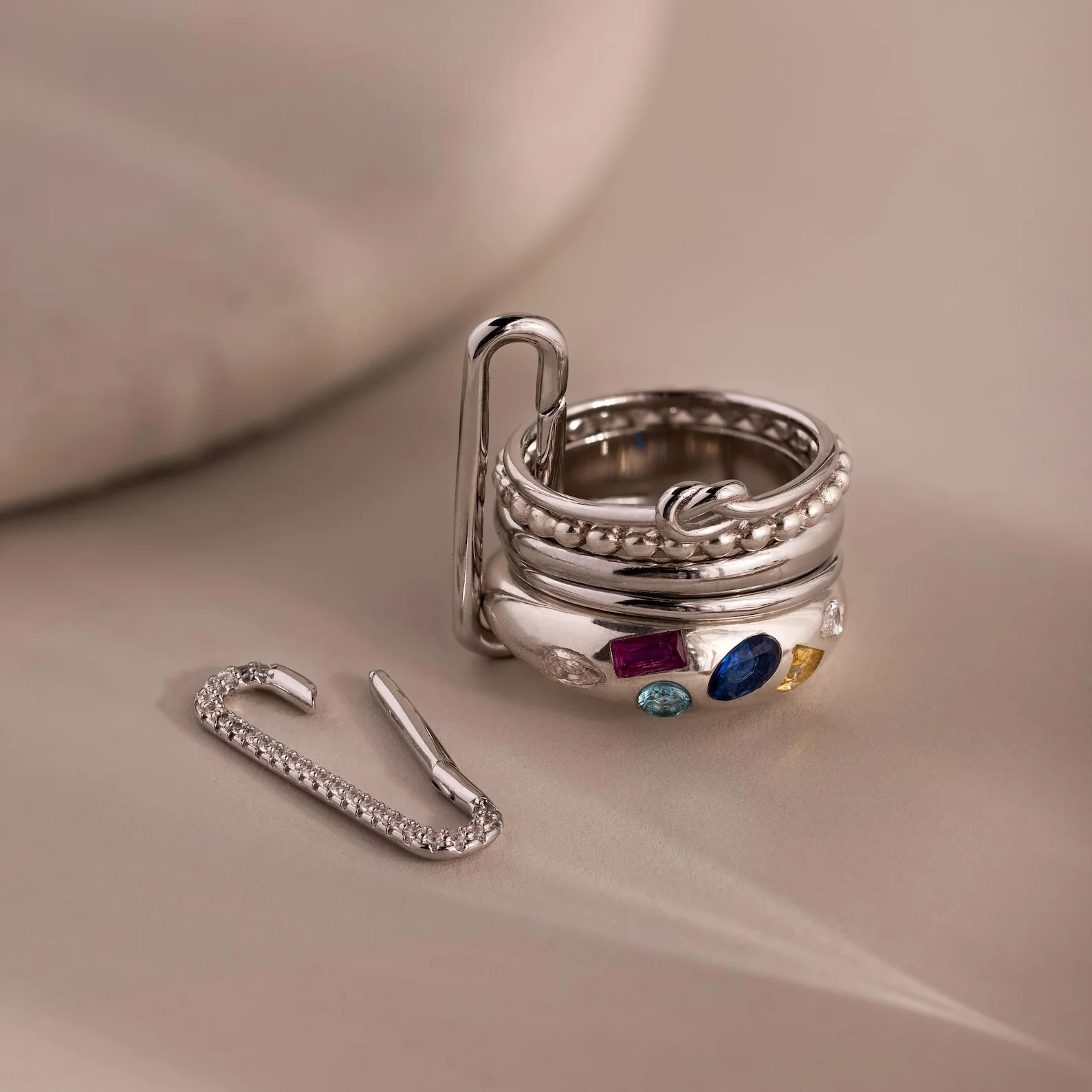 Multipurpose Pave Link Clasp Set in Silver - Image 3