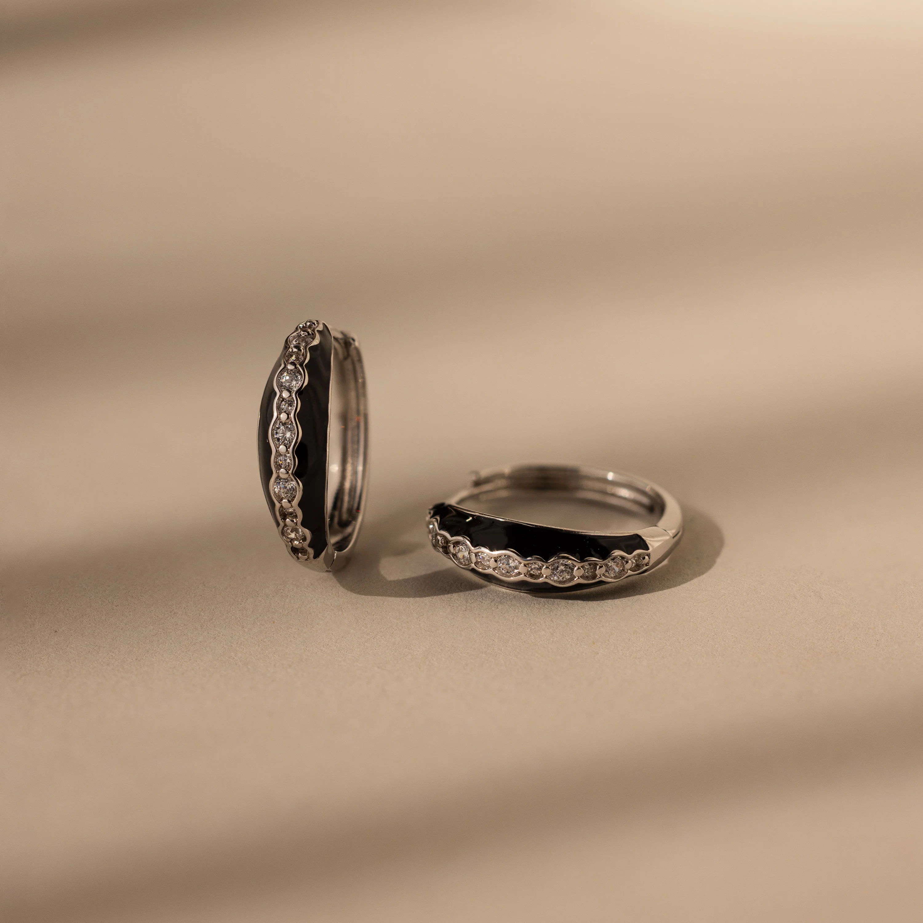Noir Pave Dome Hoops in Silver