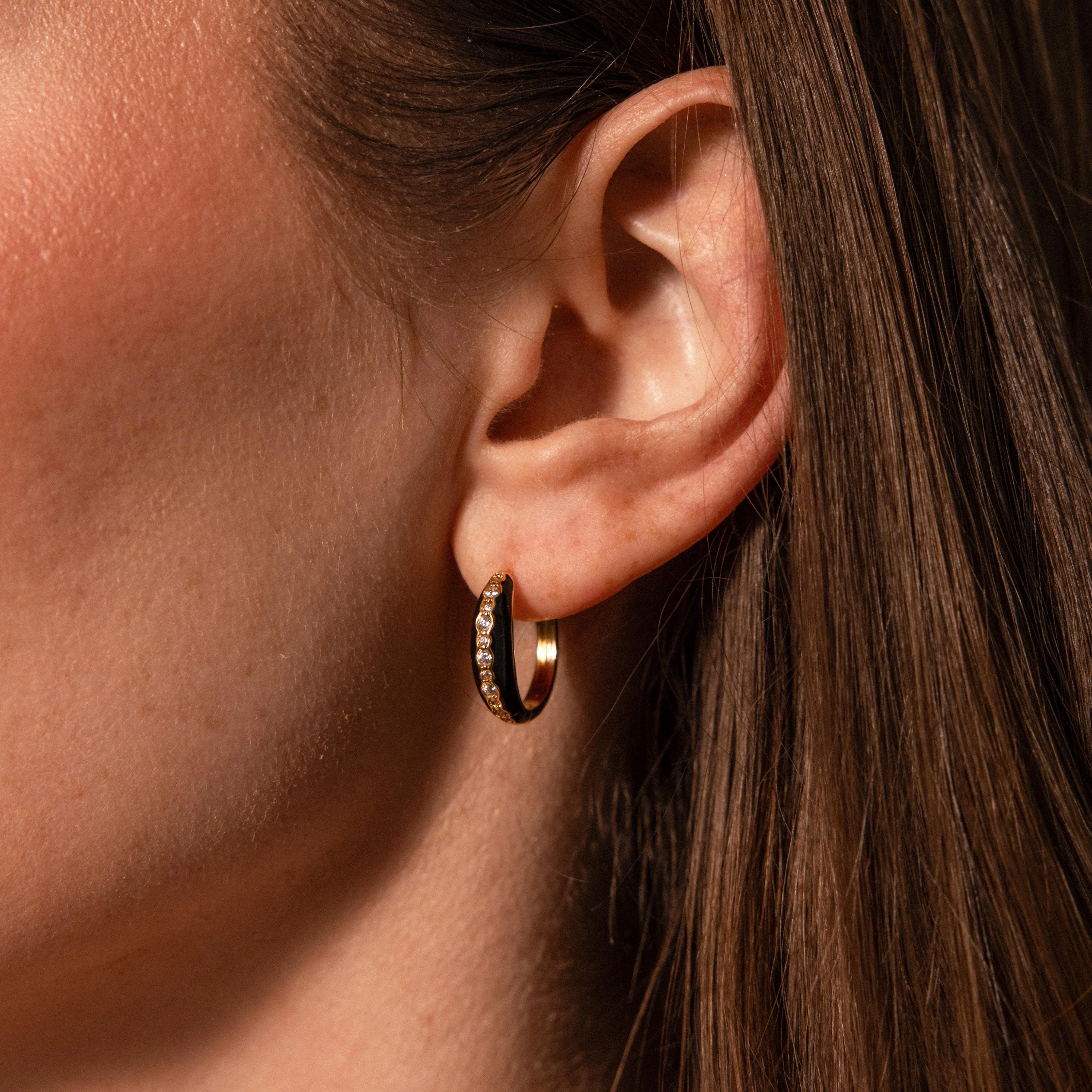 Noir Pave Dome Hoops in 18K Gold - Image 2