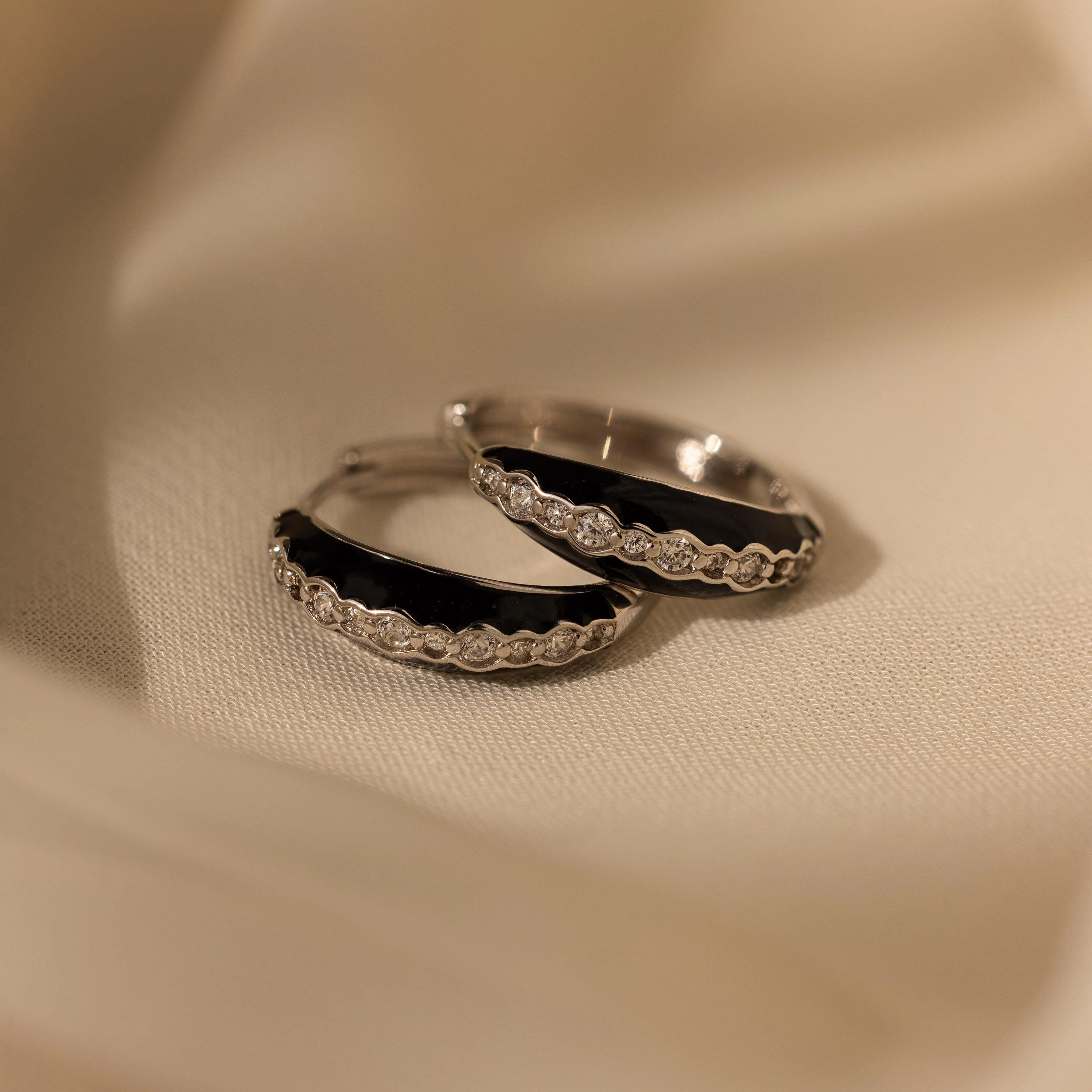 Noir Pave Dome Hoops in Silver - Image 5