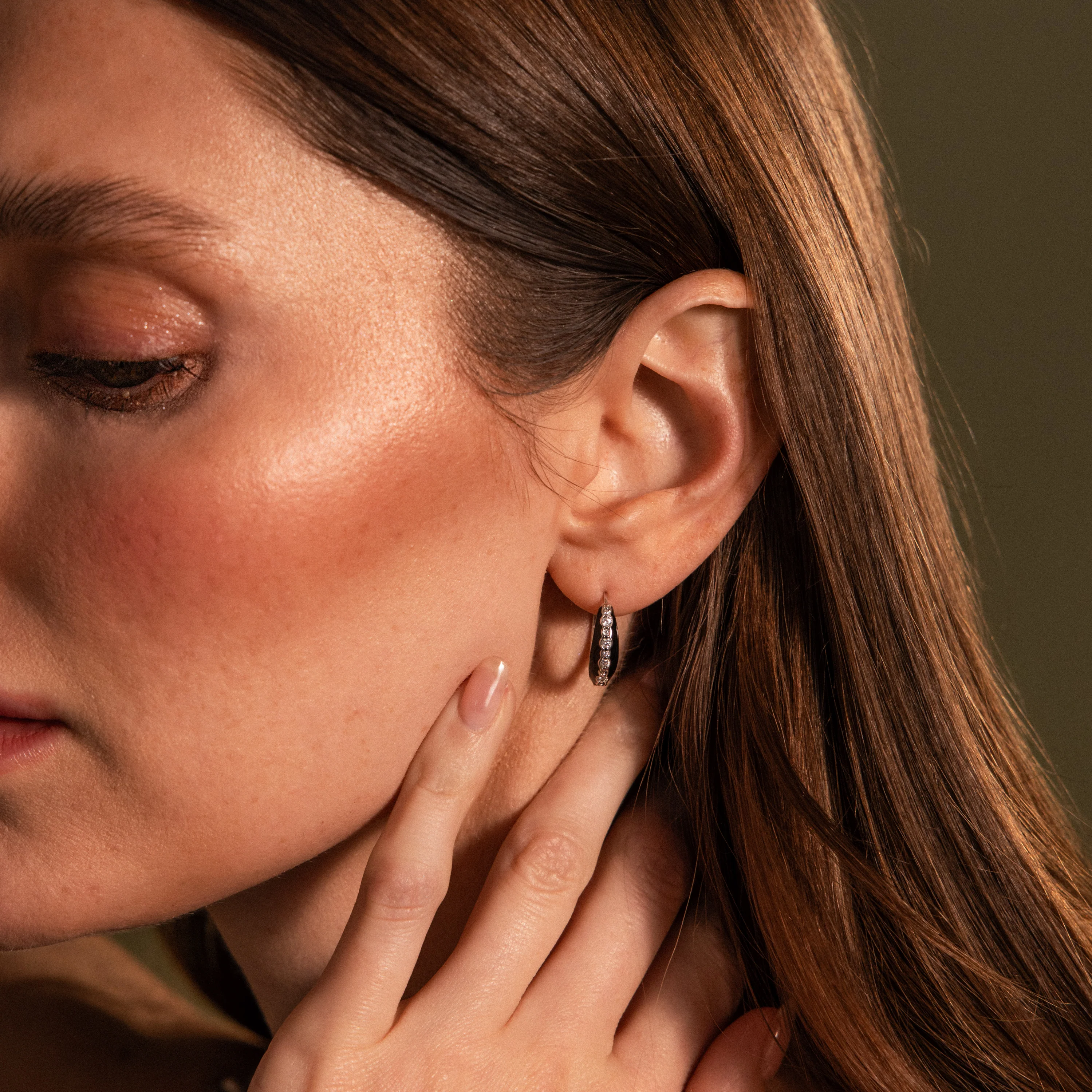 Noir Pave Dome Hoops in Silver - Image 6