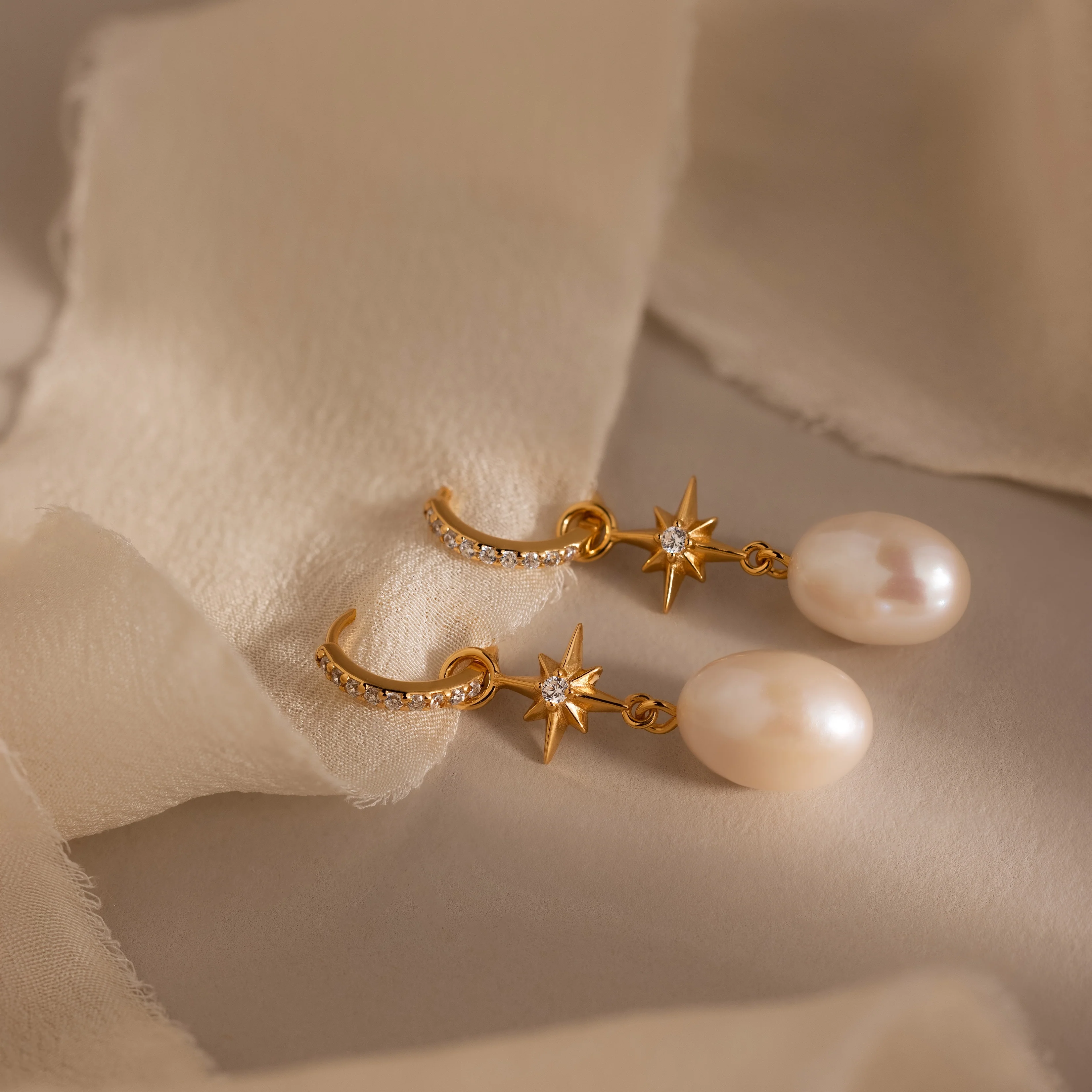 North Star Pearl Hoops in 18K Gold - Image 3