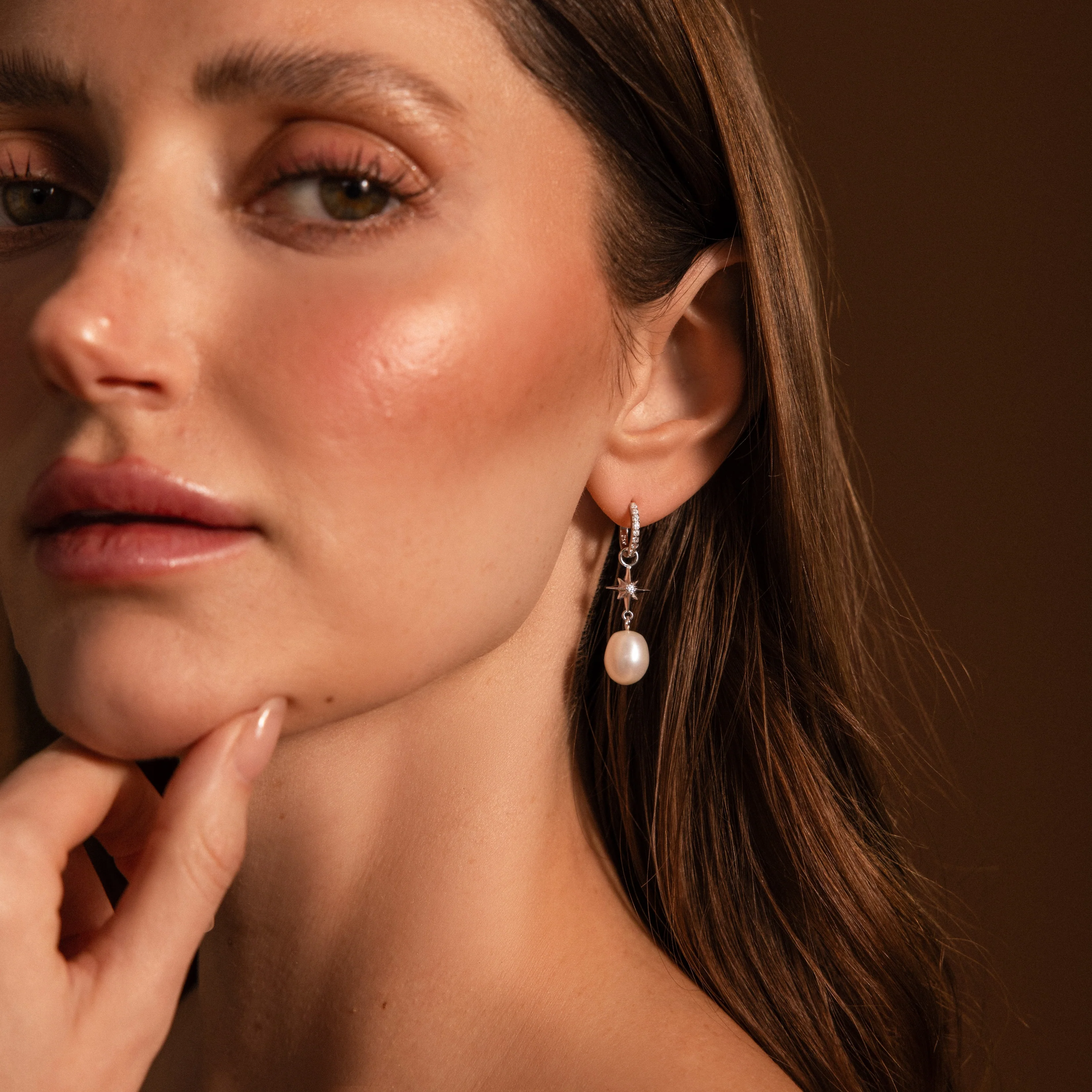 North Star Pearl Hoops in Silver - Image 6