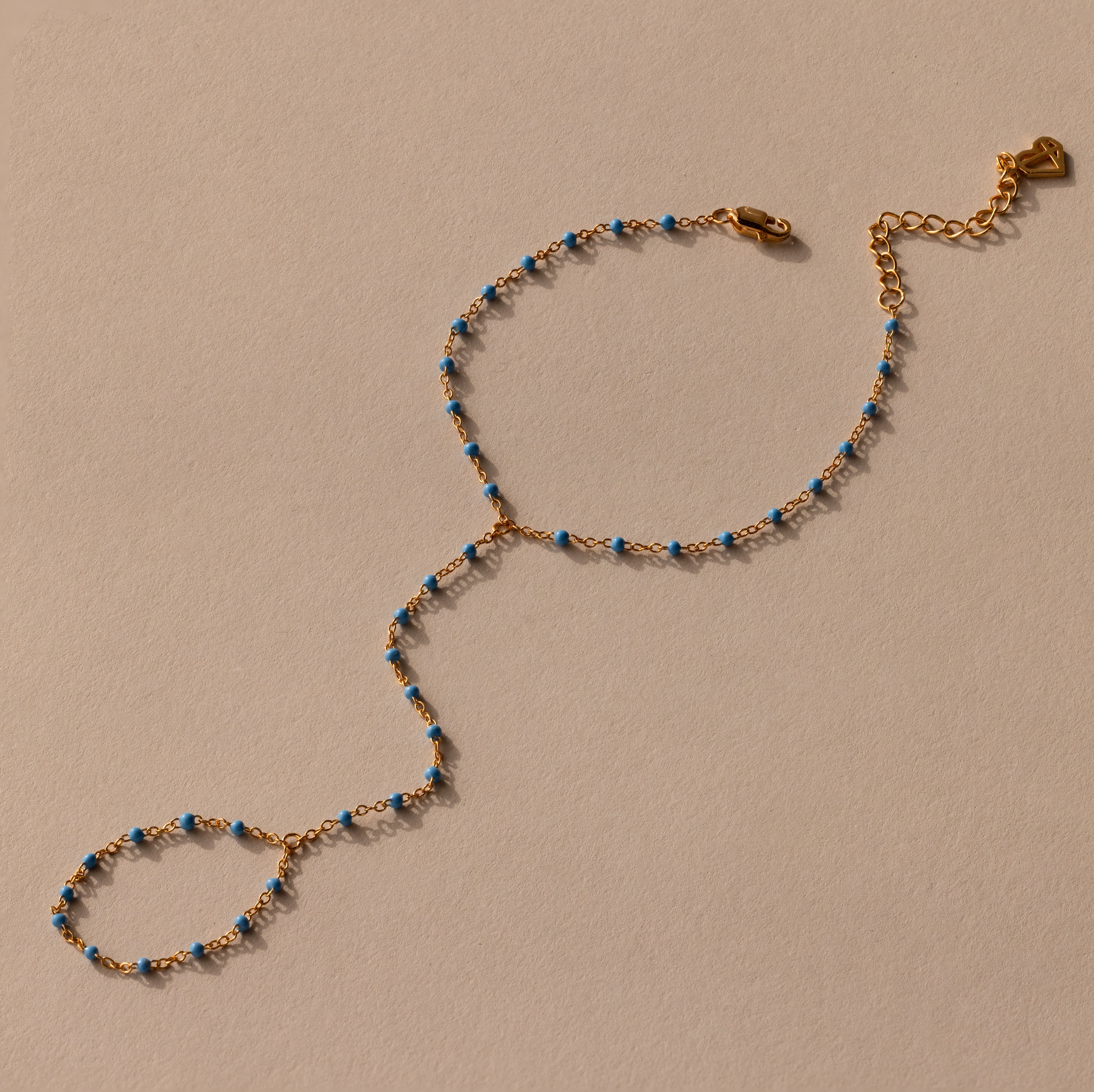 Ocean Beaded Hand Chain Bracelet in 18K Gold - Image 2