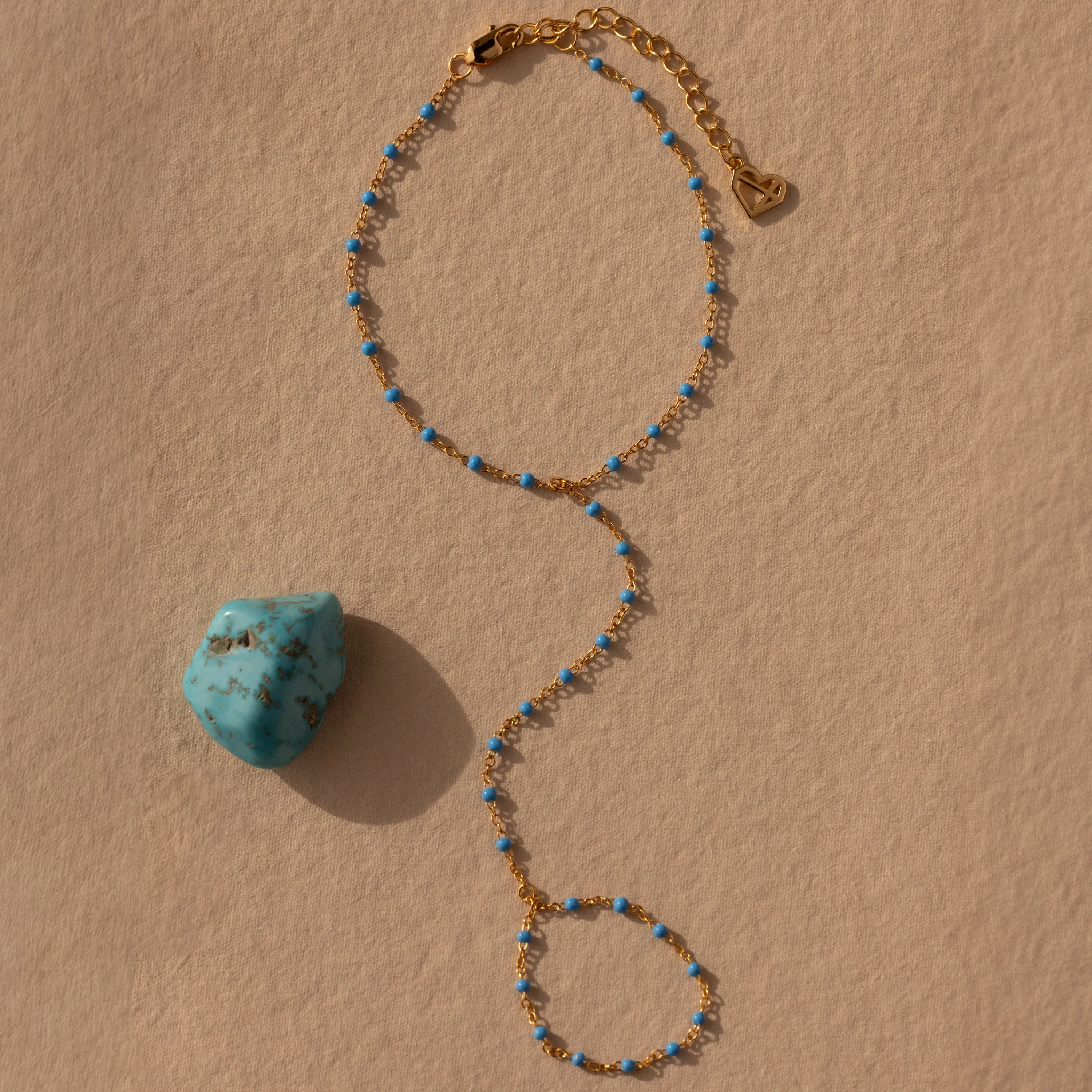 Ocean Beaded Hand Chain Bracelet in 18K Gold - Image 6
