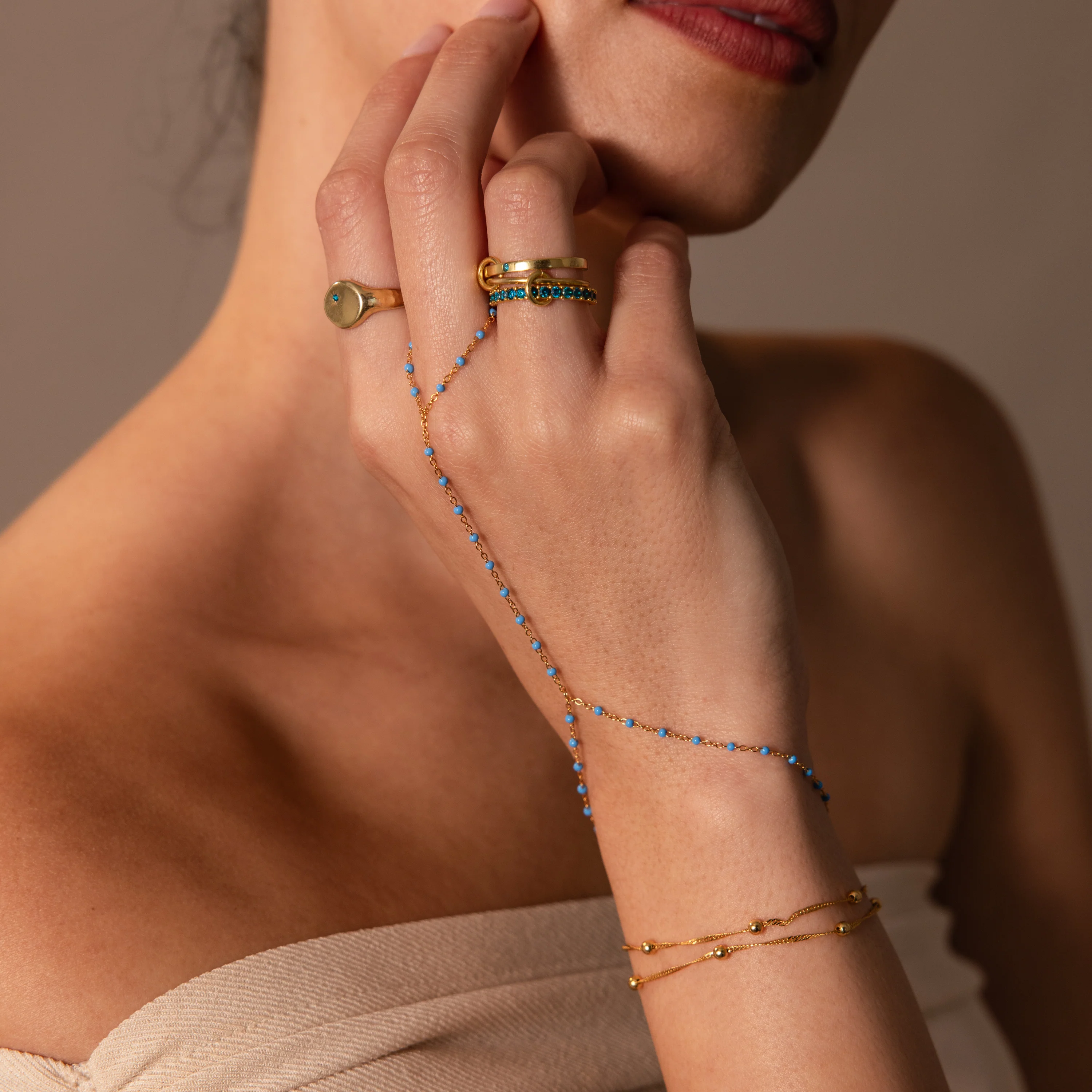 Ocean Beaded Hand Chain Bracelet - Image 6