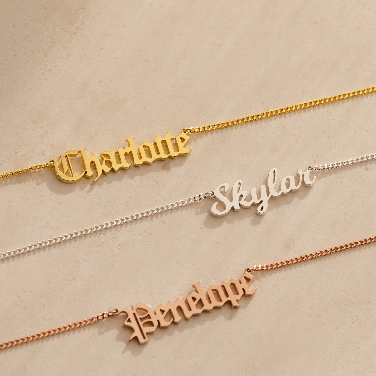 Old English Name Necklace in Curb Chain - Image 4