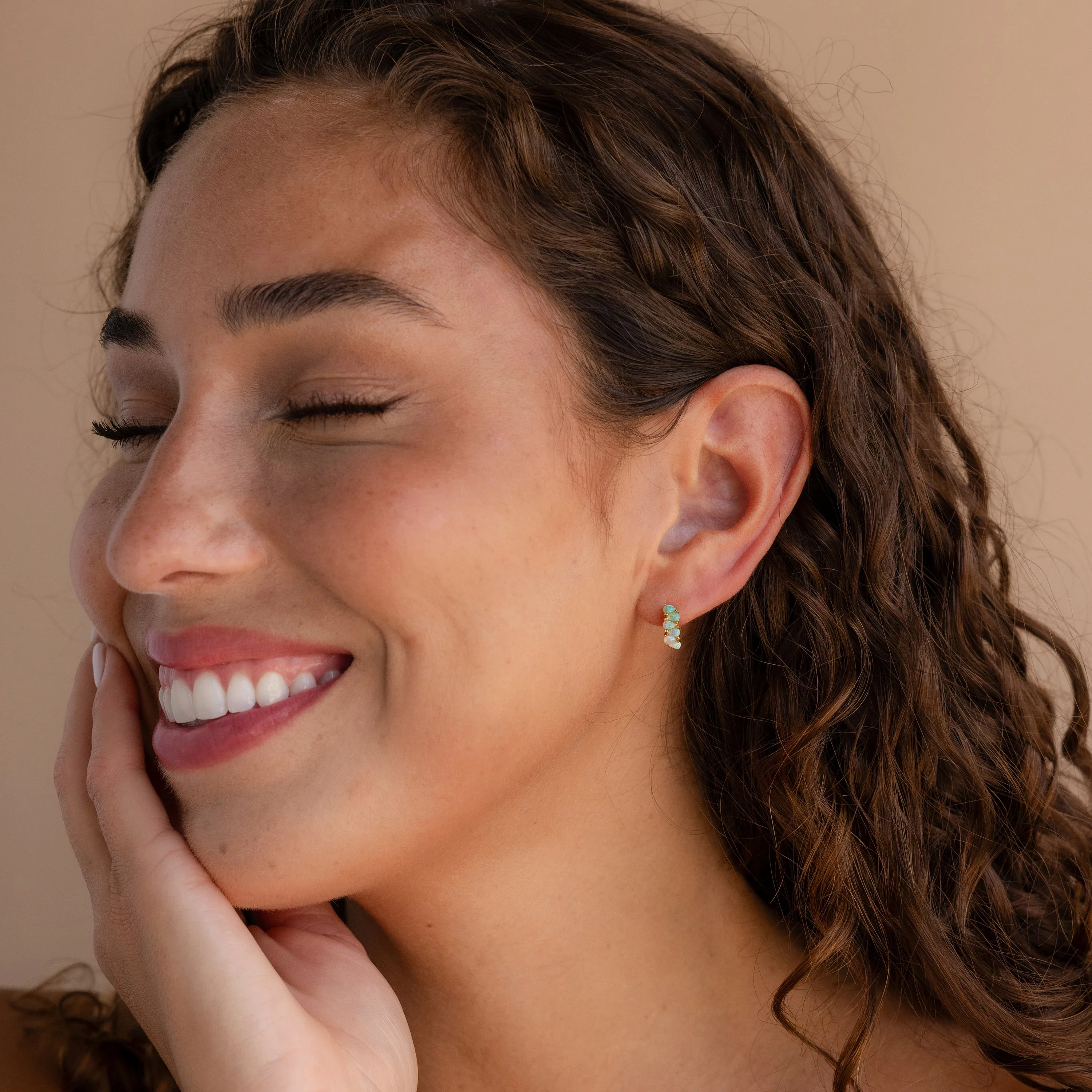 Ombre Opal Huggies in 18K Gold - Image 4