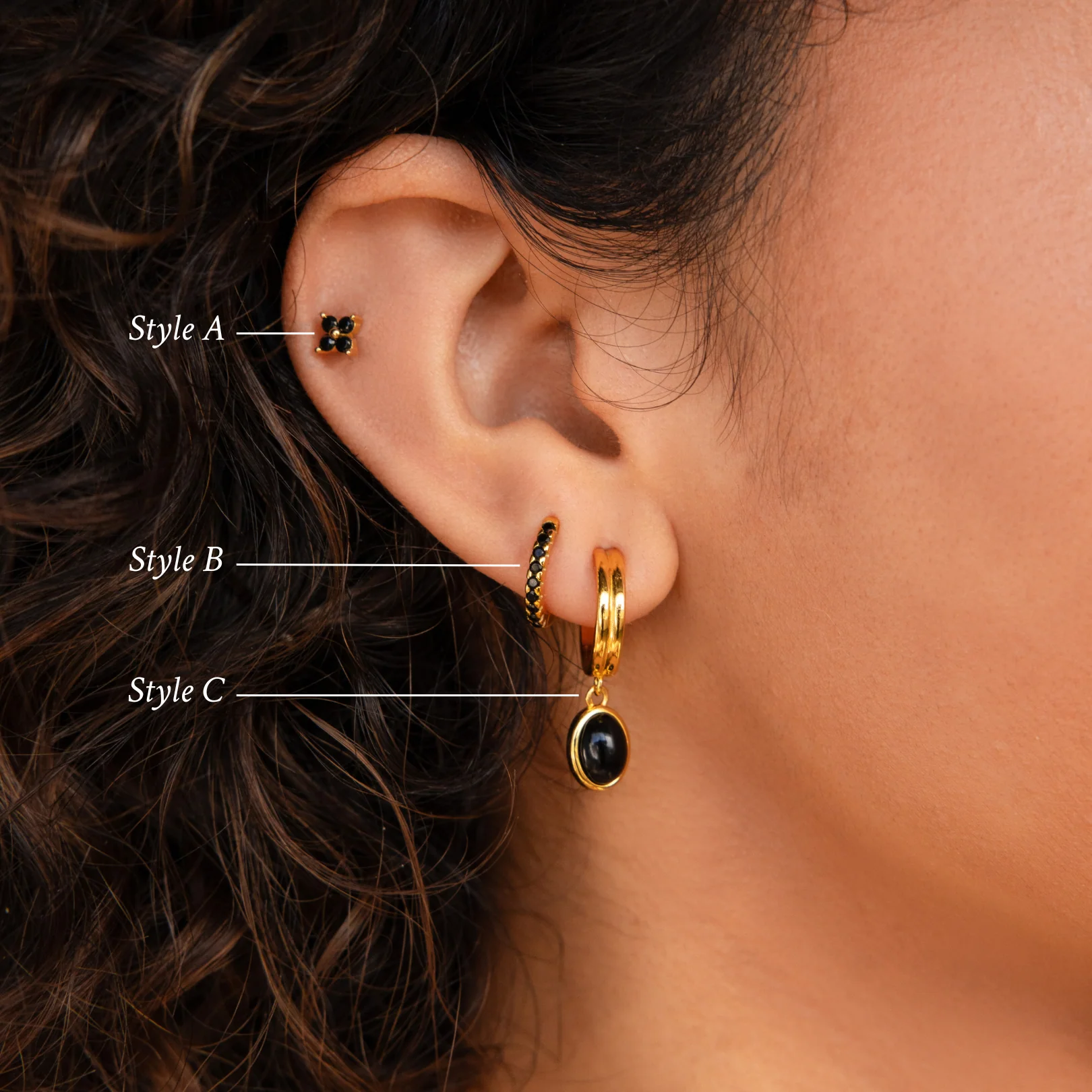 Onyx Diamond Earrings Set - Image 3