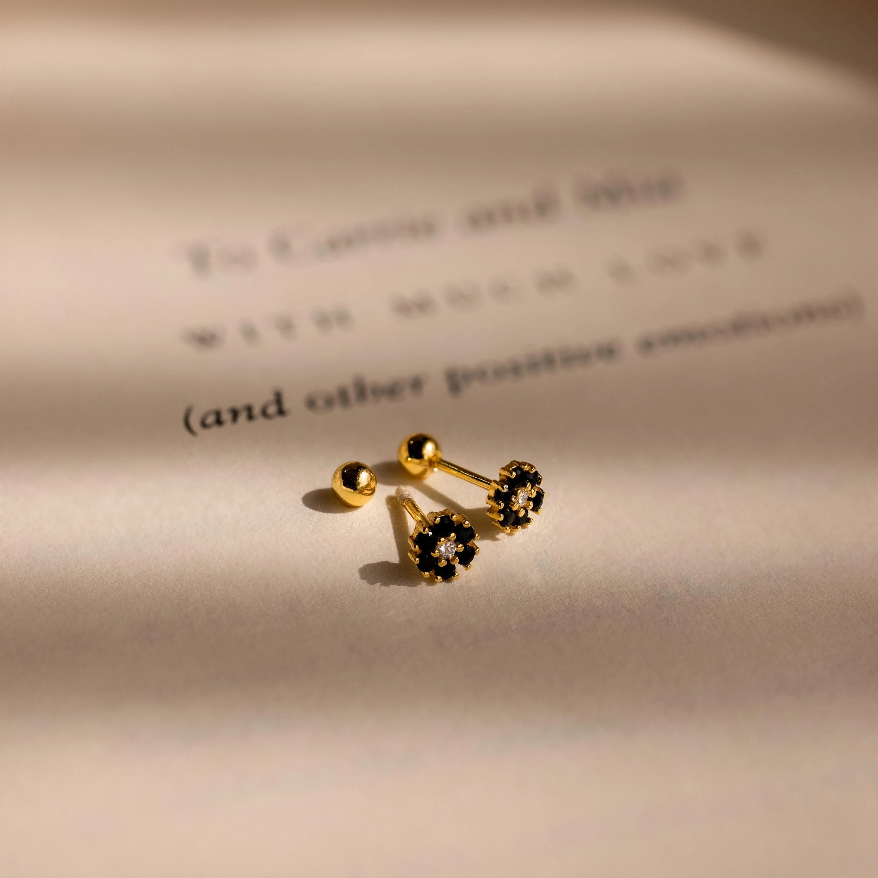 Onyx Flower Studs in 18K Gold - Image 3