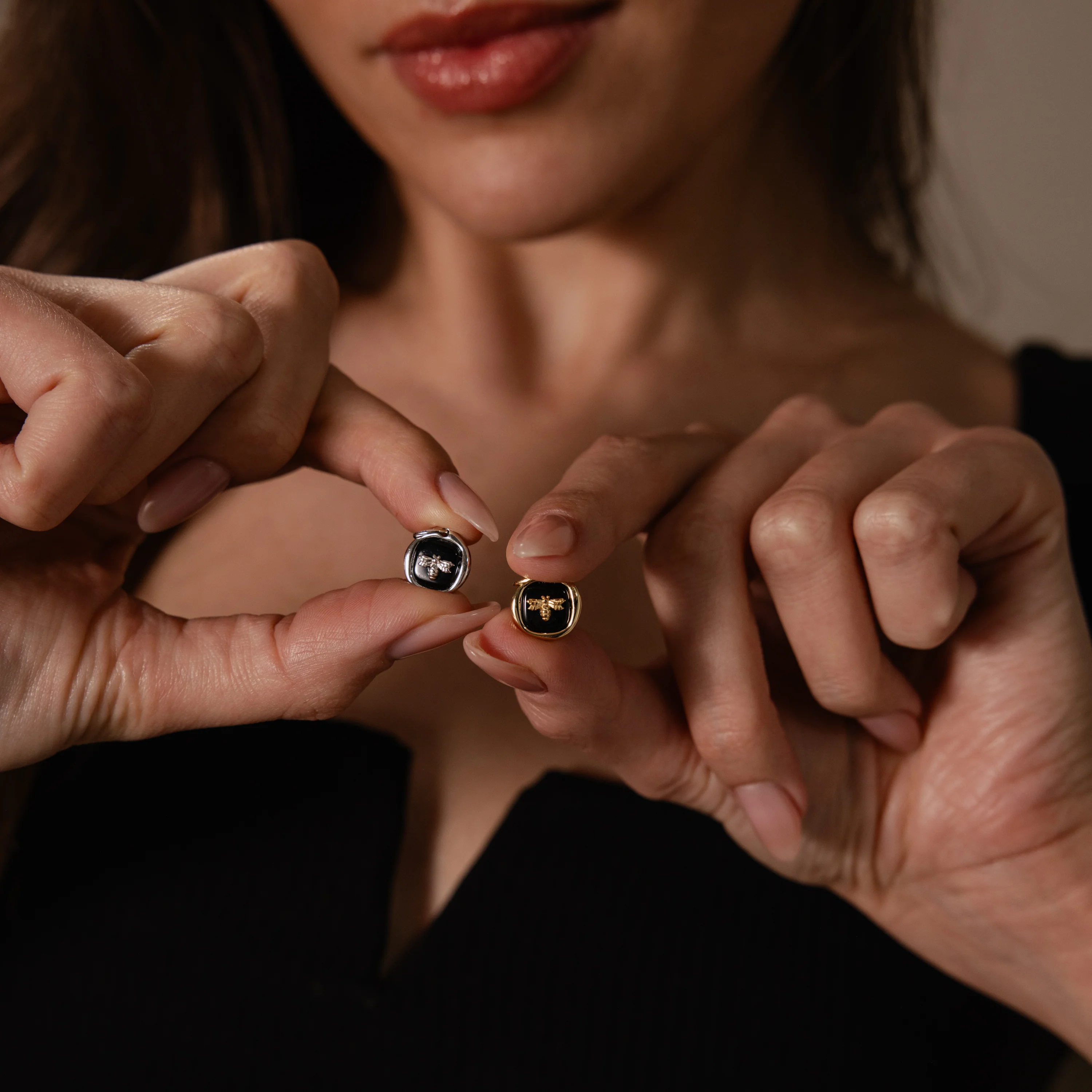 Onyx Honeybee Charm in Silver - Image 4