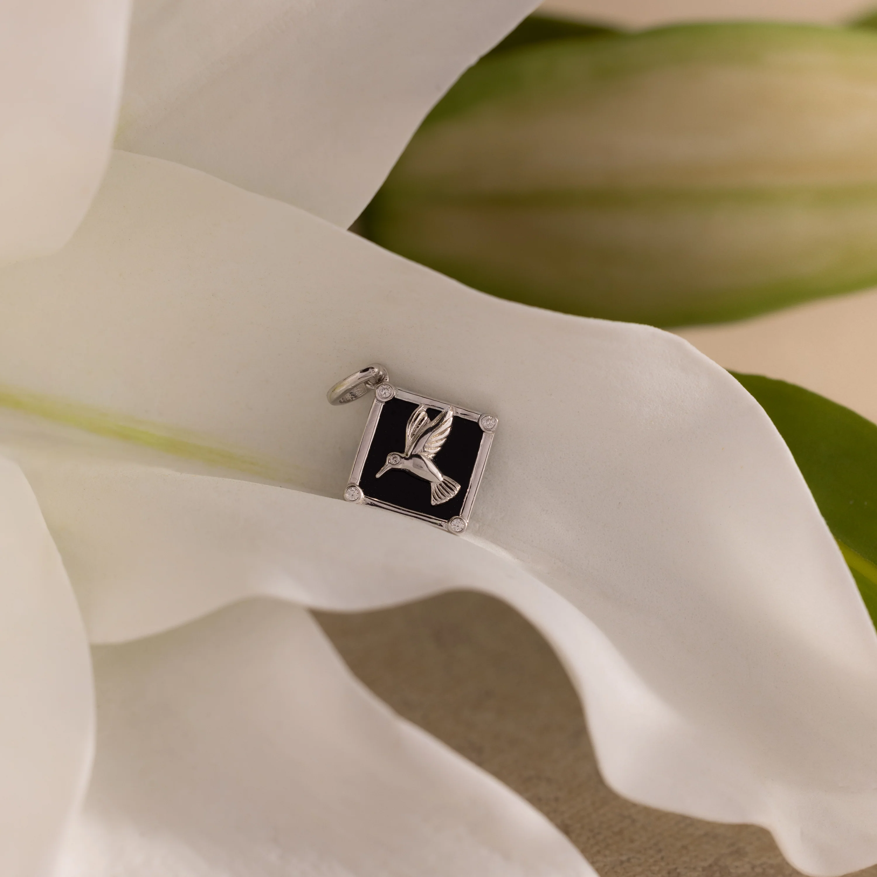 Onyx Hummingbird Charm in Silver - Image 5