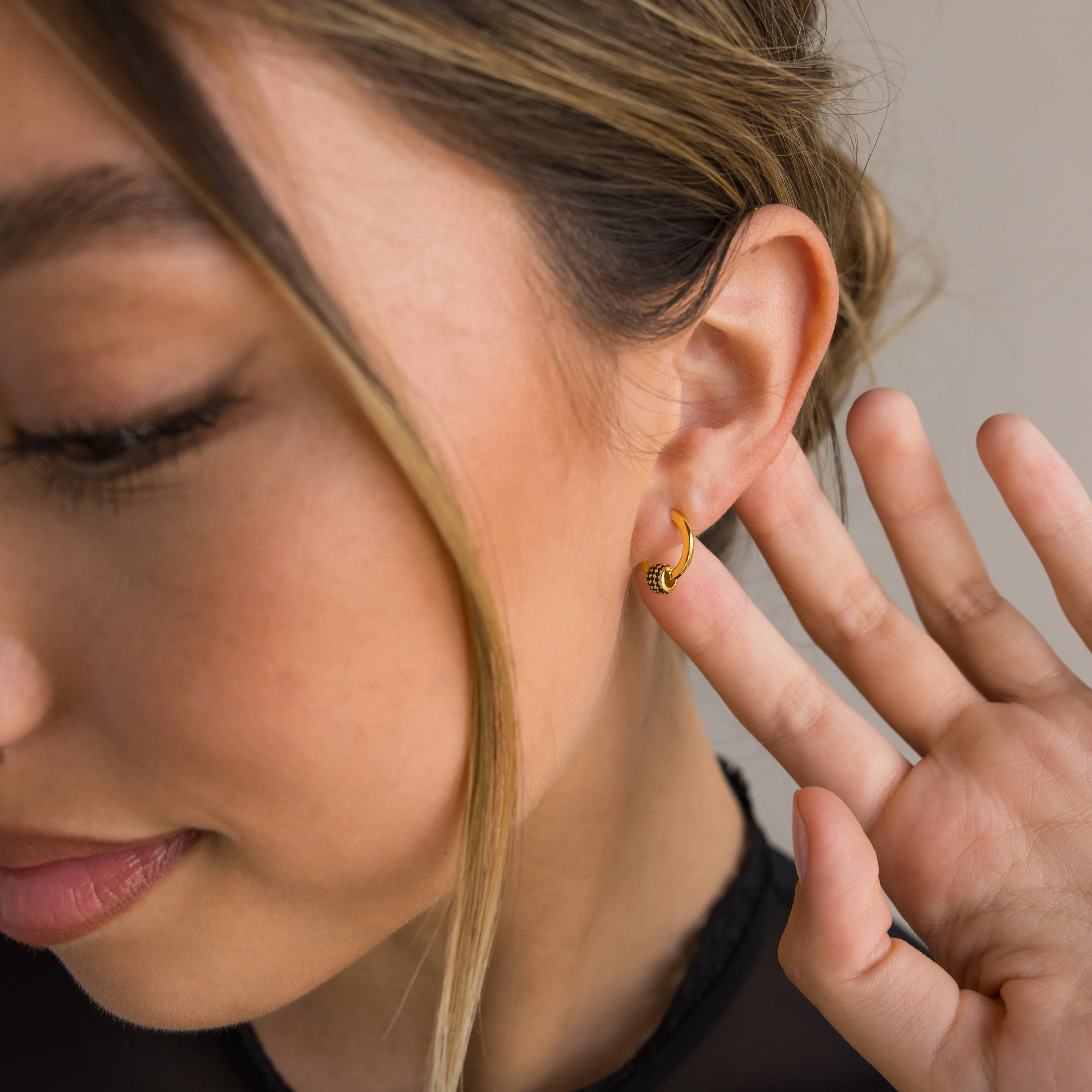 Onyx Pave Beaded Hoops - Image 8