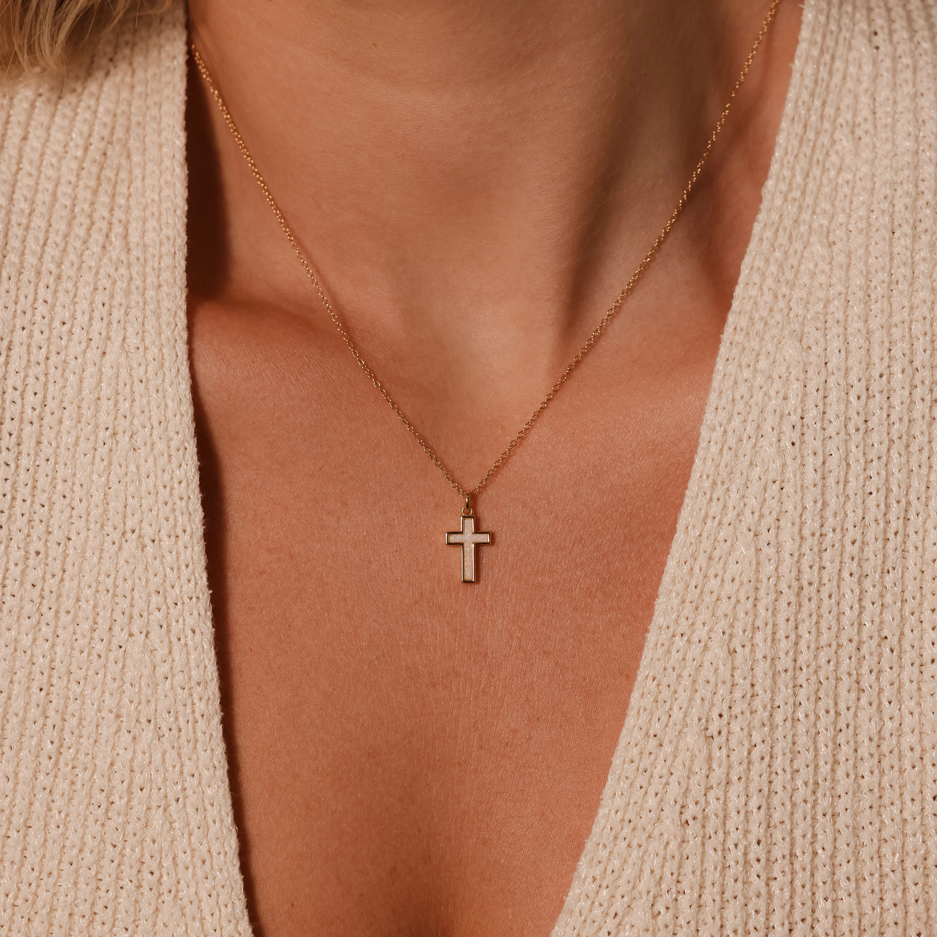 Opal Cross Necklace in 18K Gold - Image 2