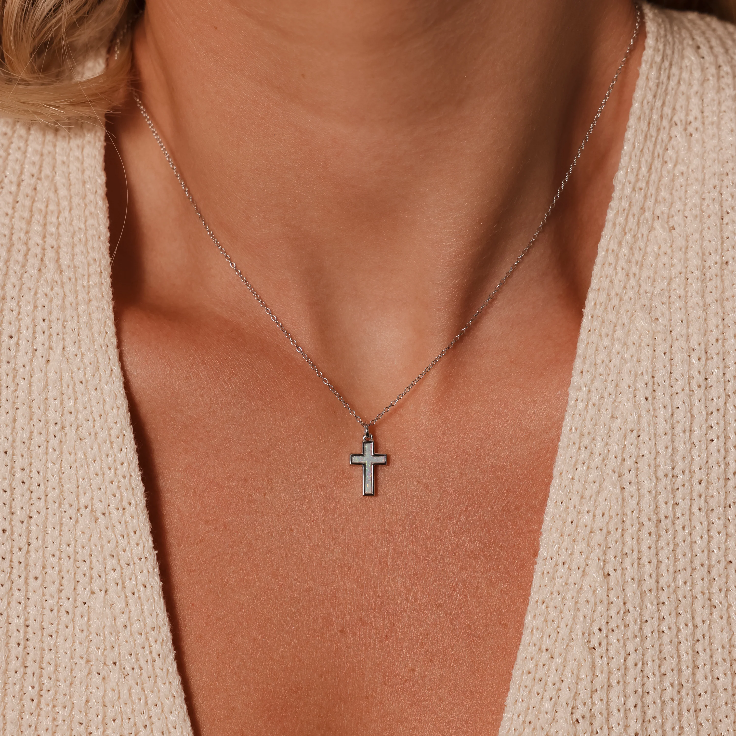 Opal Cross Necklace in Silver - Image 2