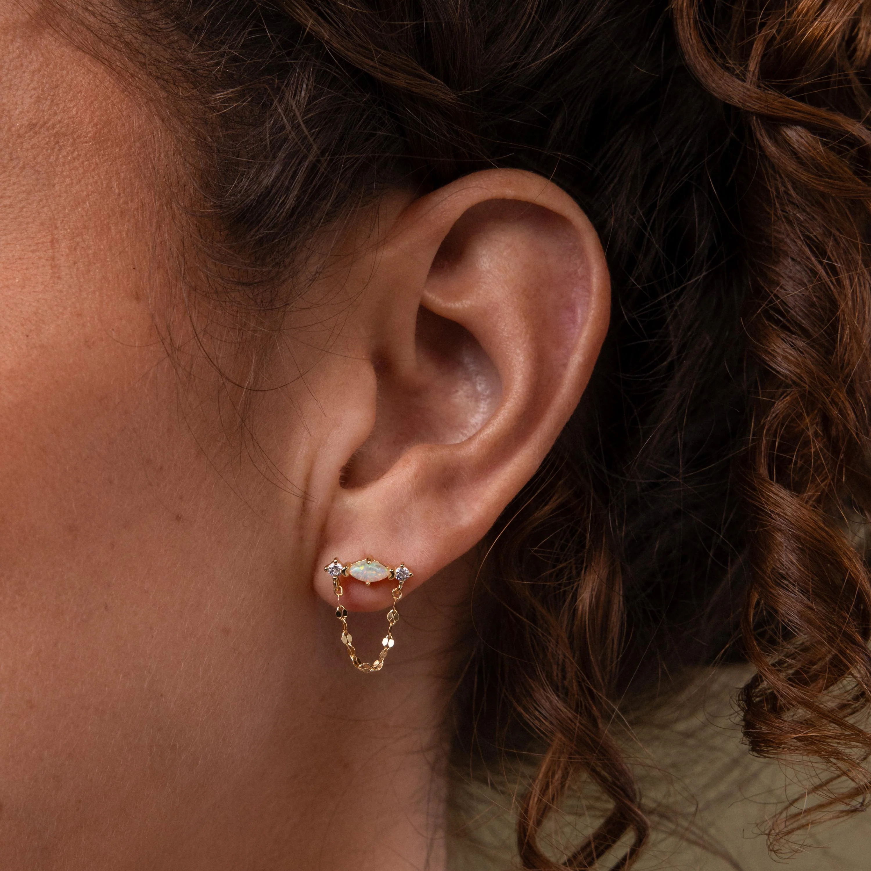 Opal & Diamond Chain Studs in 18K Gold - Image 2