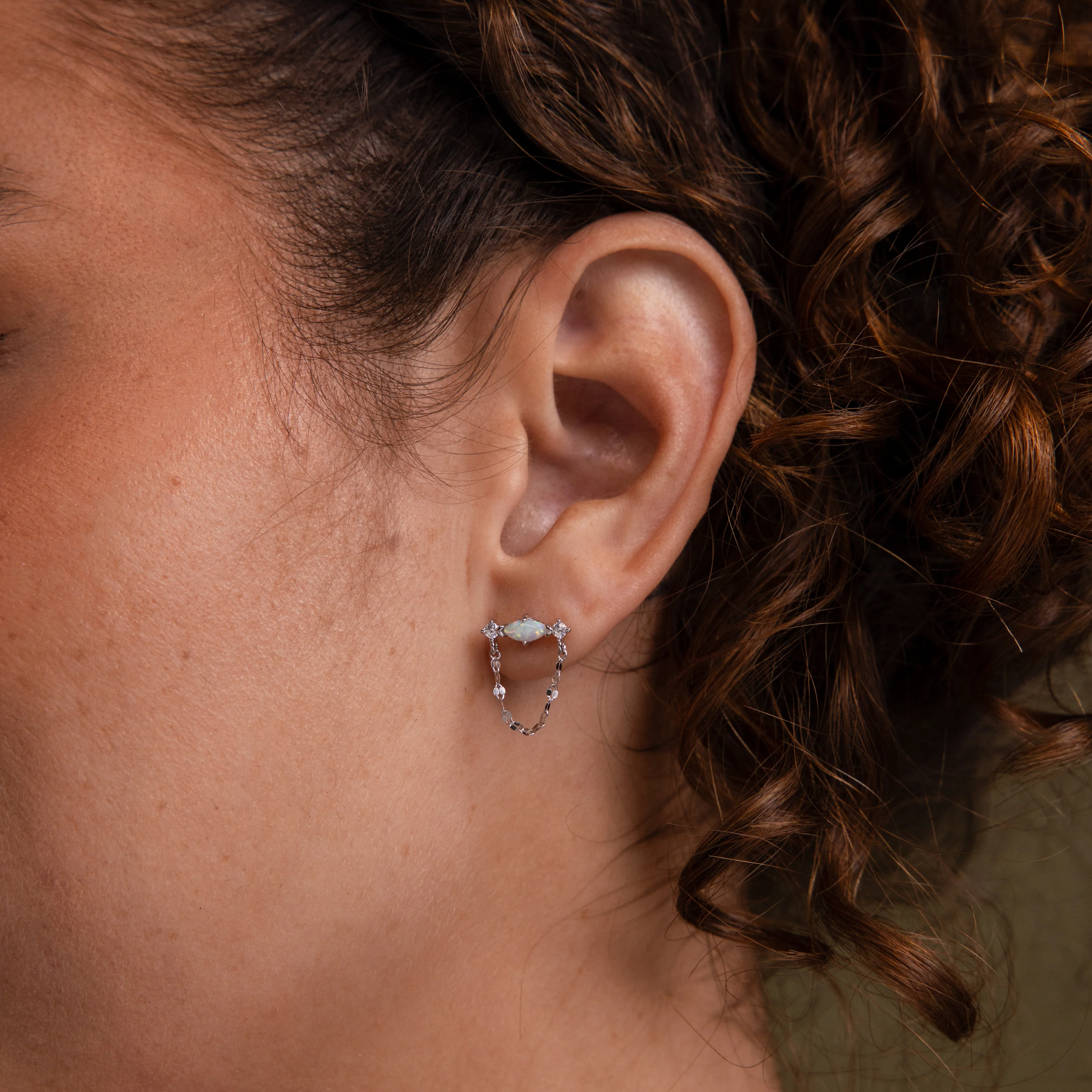 Opal & Diamond Chain Studs - Image 7