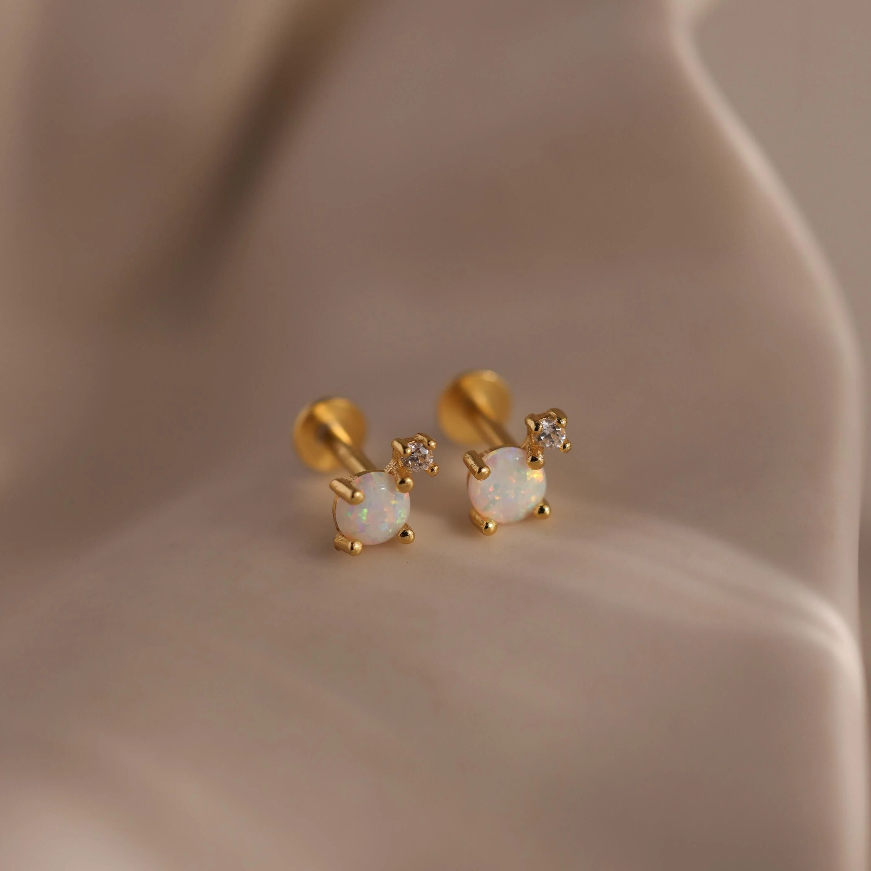 Opal & Diamond Flatback Studs in 18K Gold