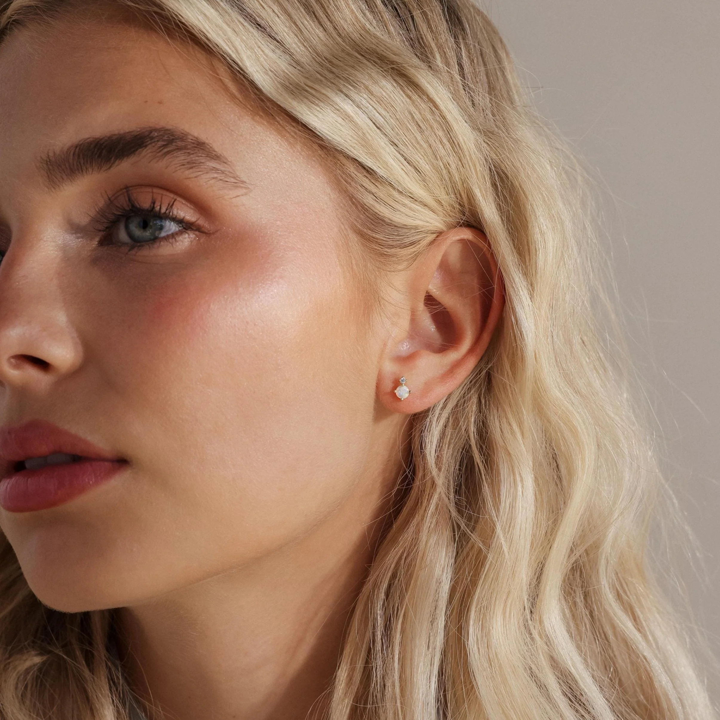 Opal & Diamond Flatback Studs in 18K Gold - Image 4