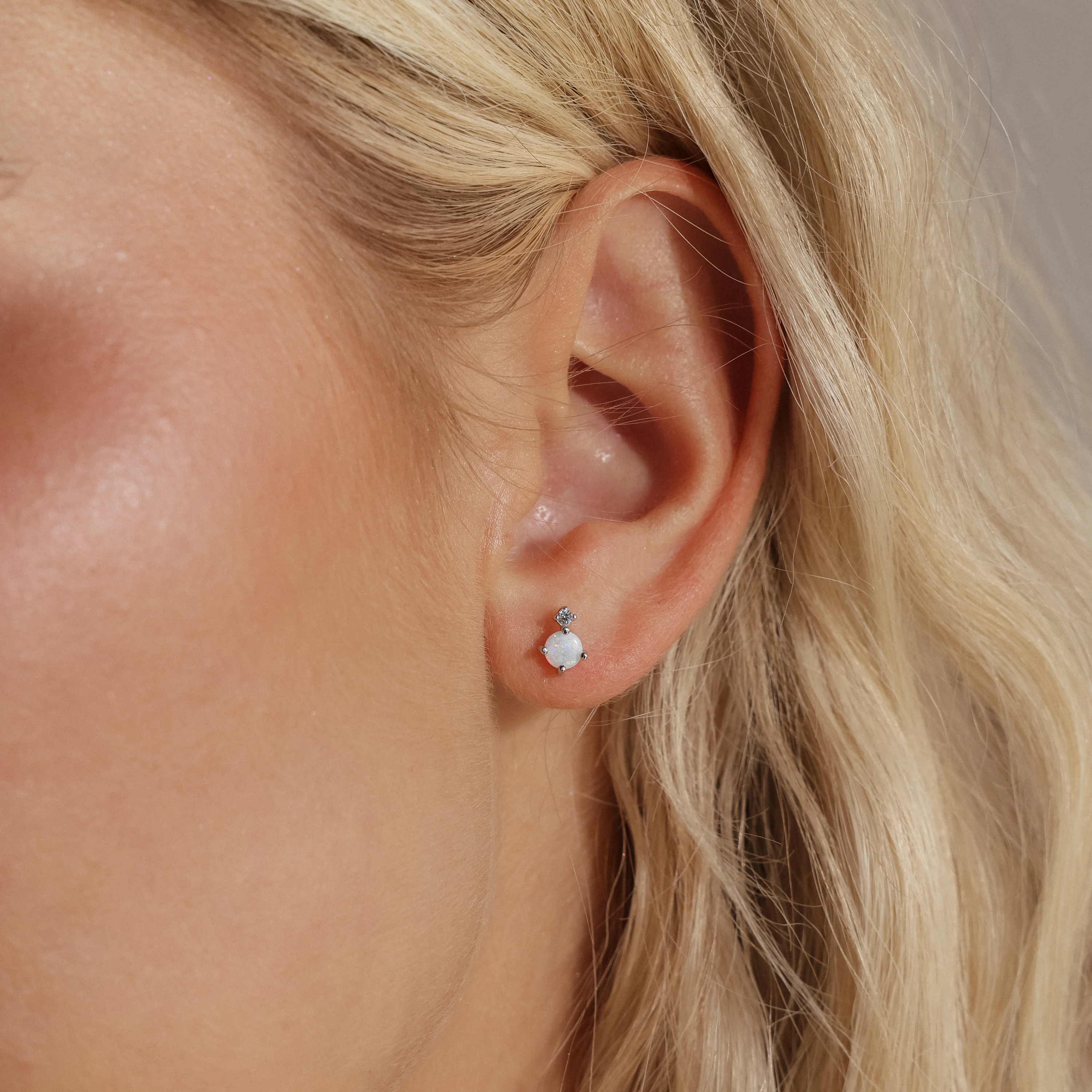 Opal & Diamond Flatback Studs in Silver - Image 2