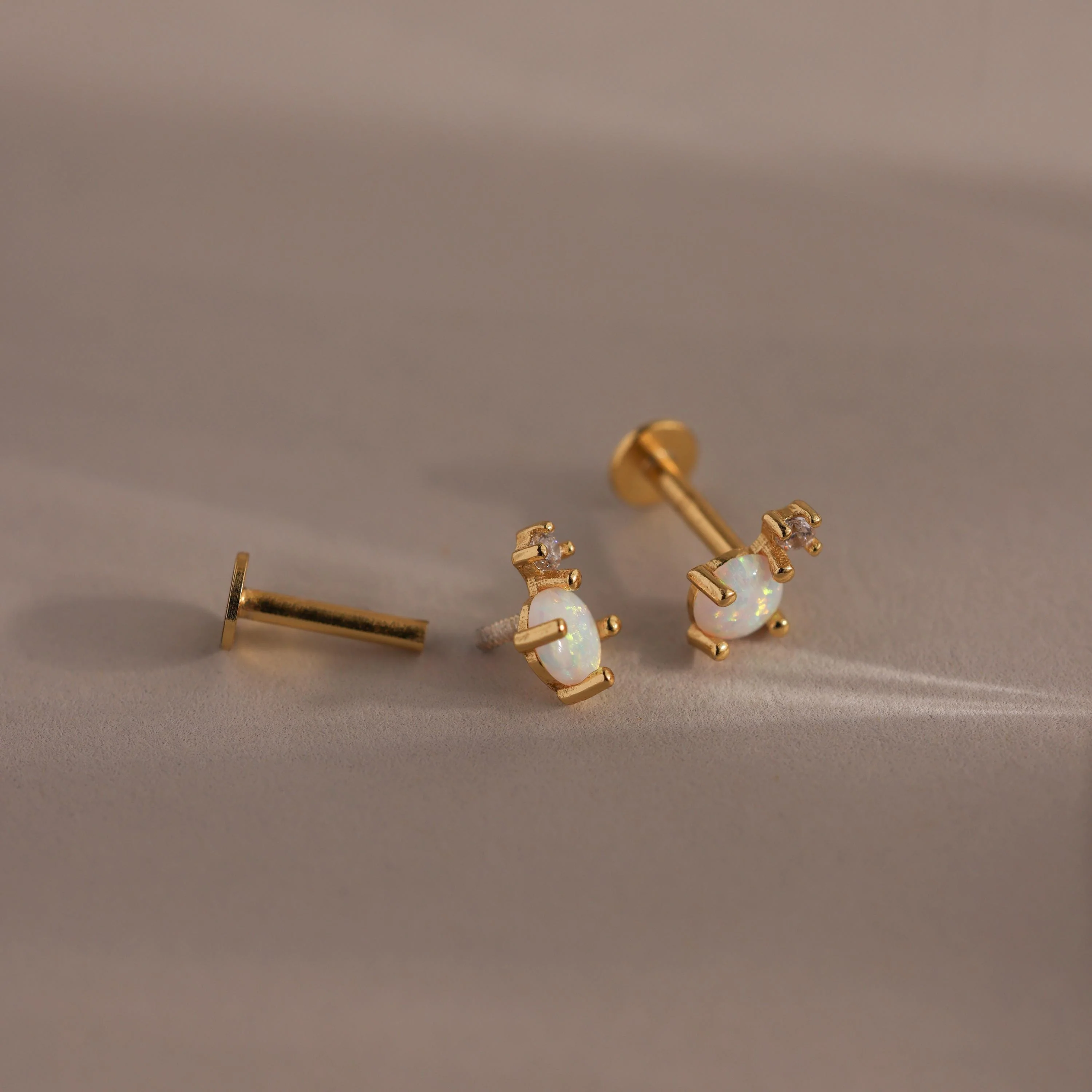 Opal & Diamond Flatback Studs in 18K Gold - Image 3
