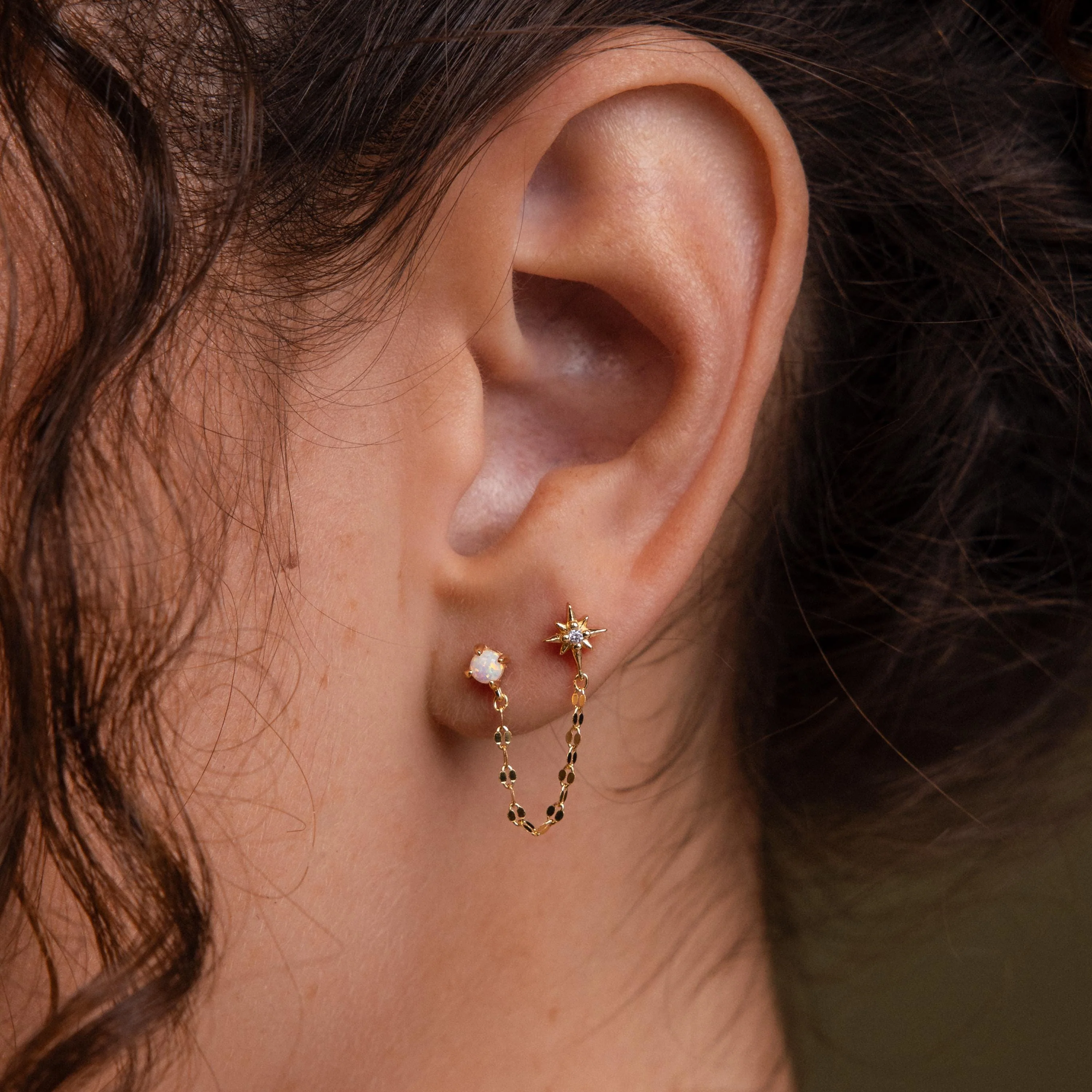 Opal & Star Duo Chain Studs - Image 3