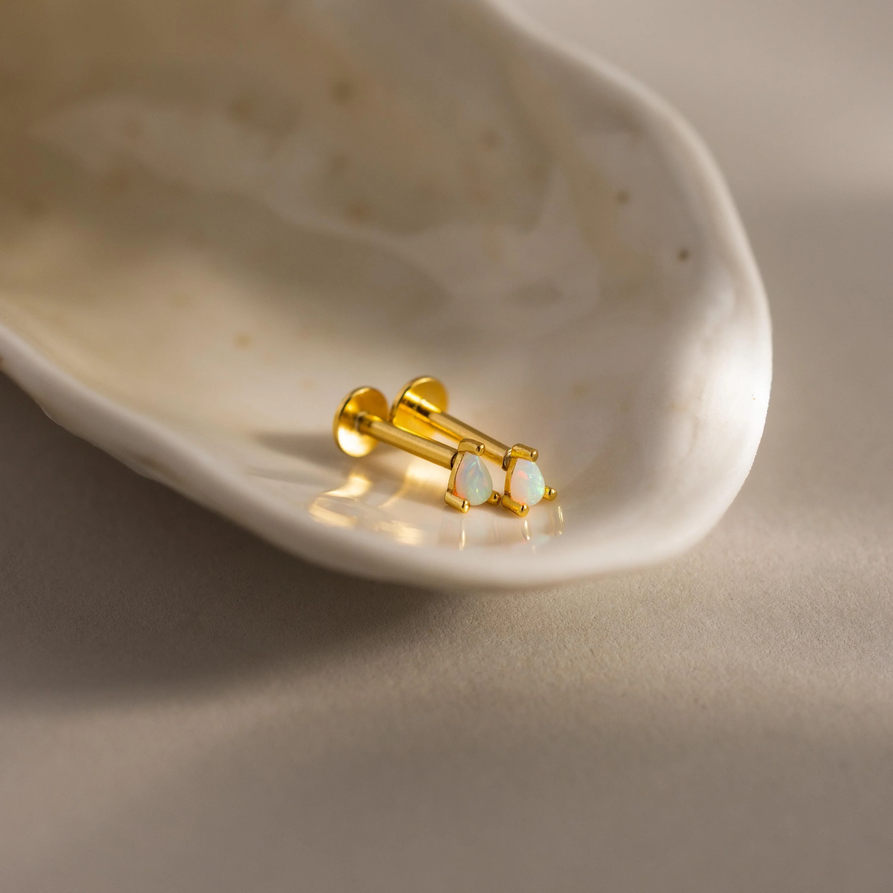 Opal Teardrop Flatback Studs in 18K Gold