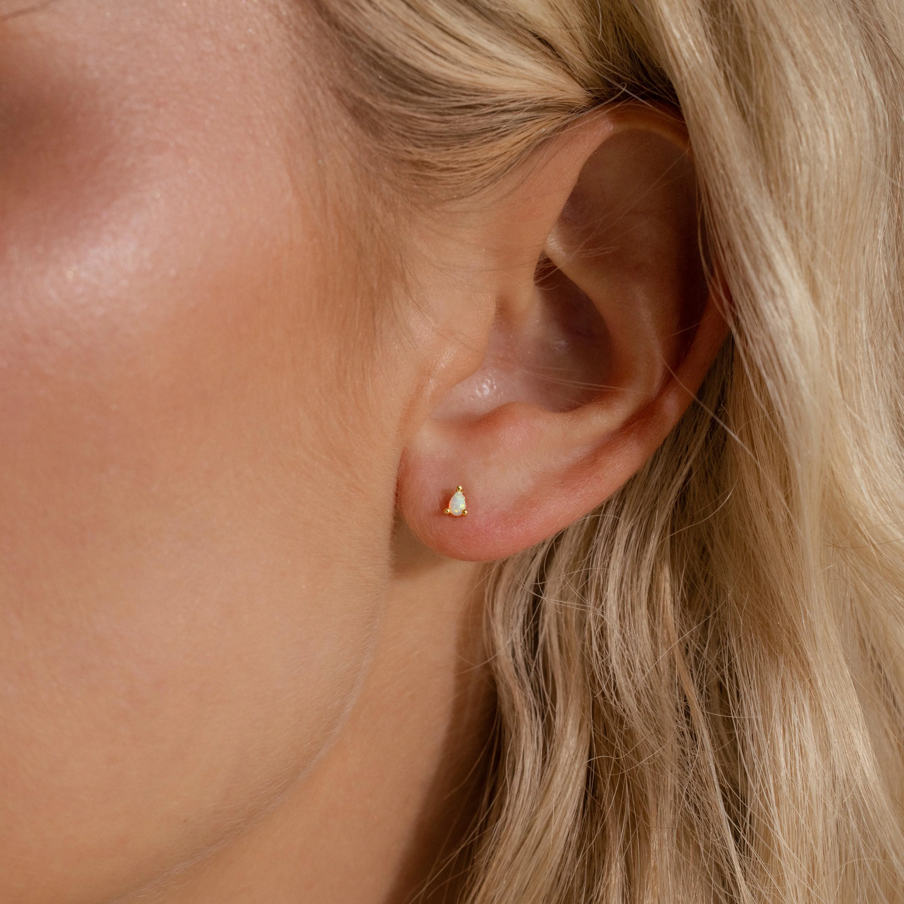 Opal Teardrop Flatback Studs in 18K Gold - Image 2