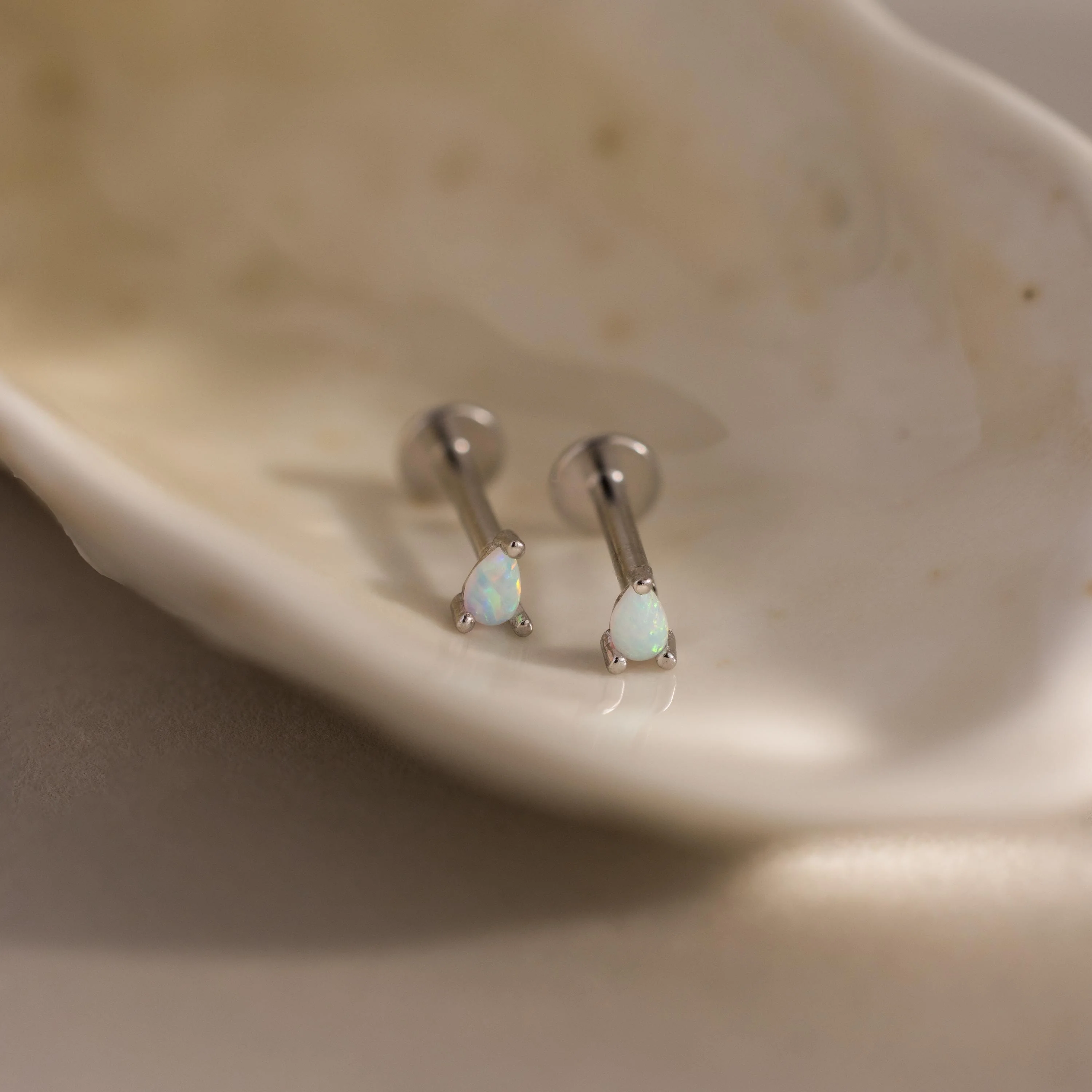 Opal Teardrop Flatback Studs in Silver