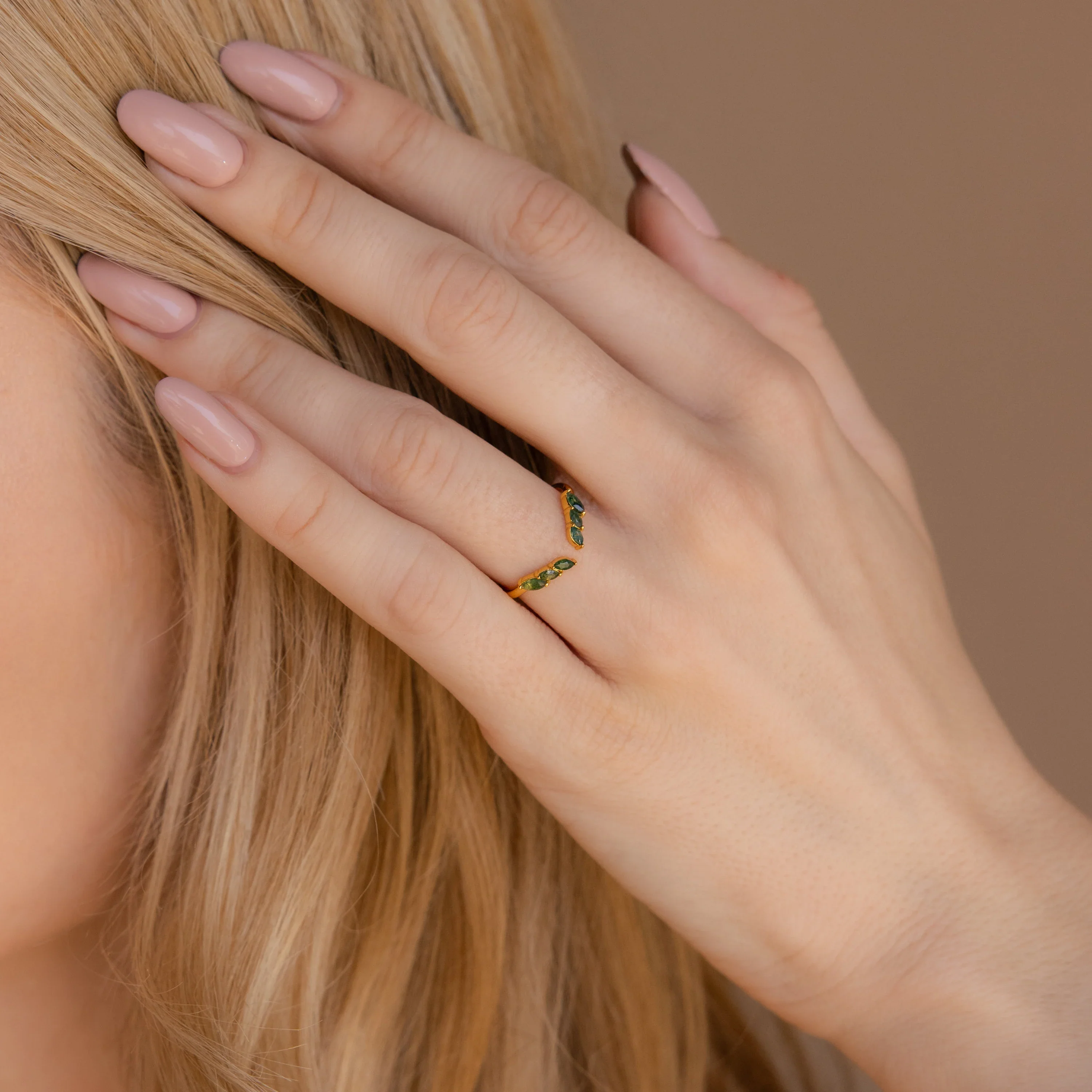 Open Moss Agate Chevron Ring - Image 7