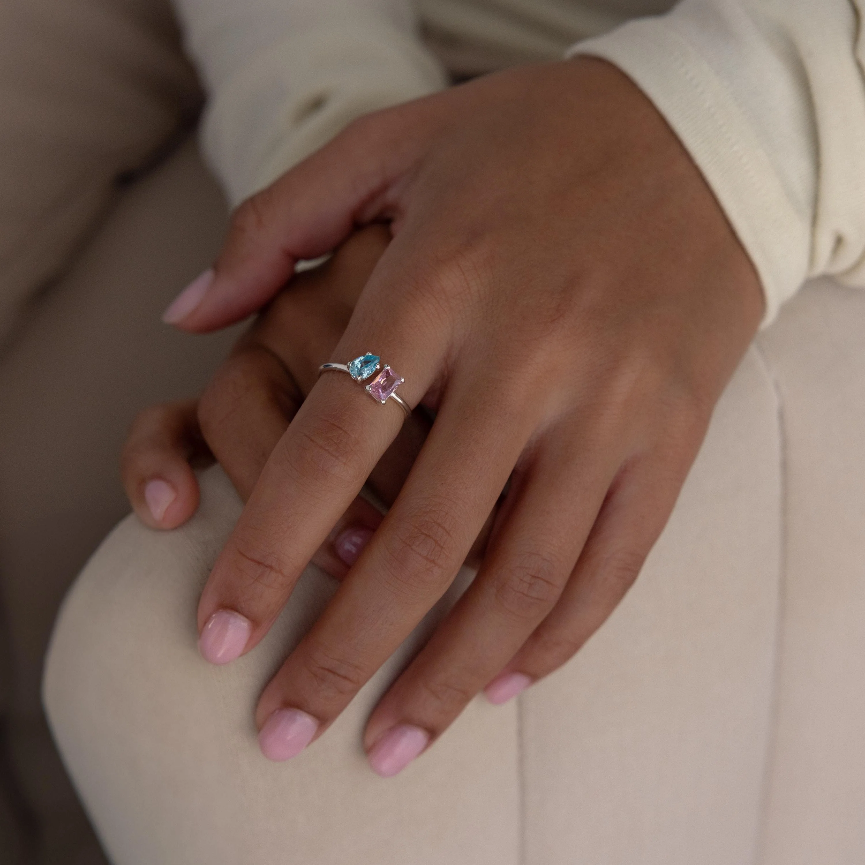 Open Toi et Moi Birthstone Ring - Image 4