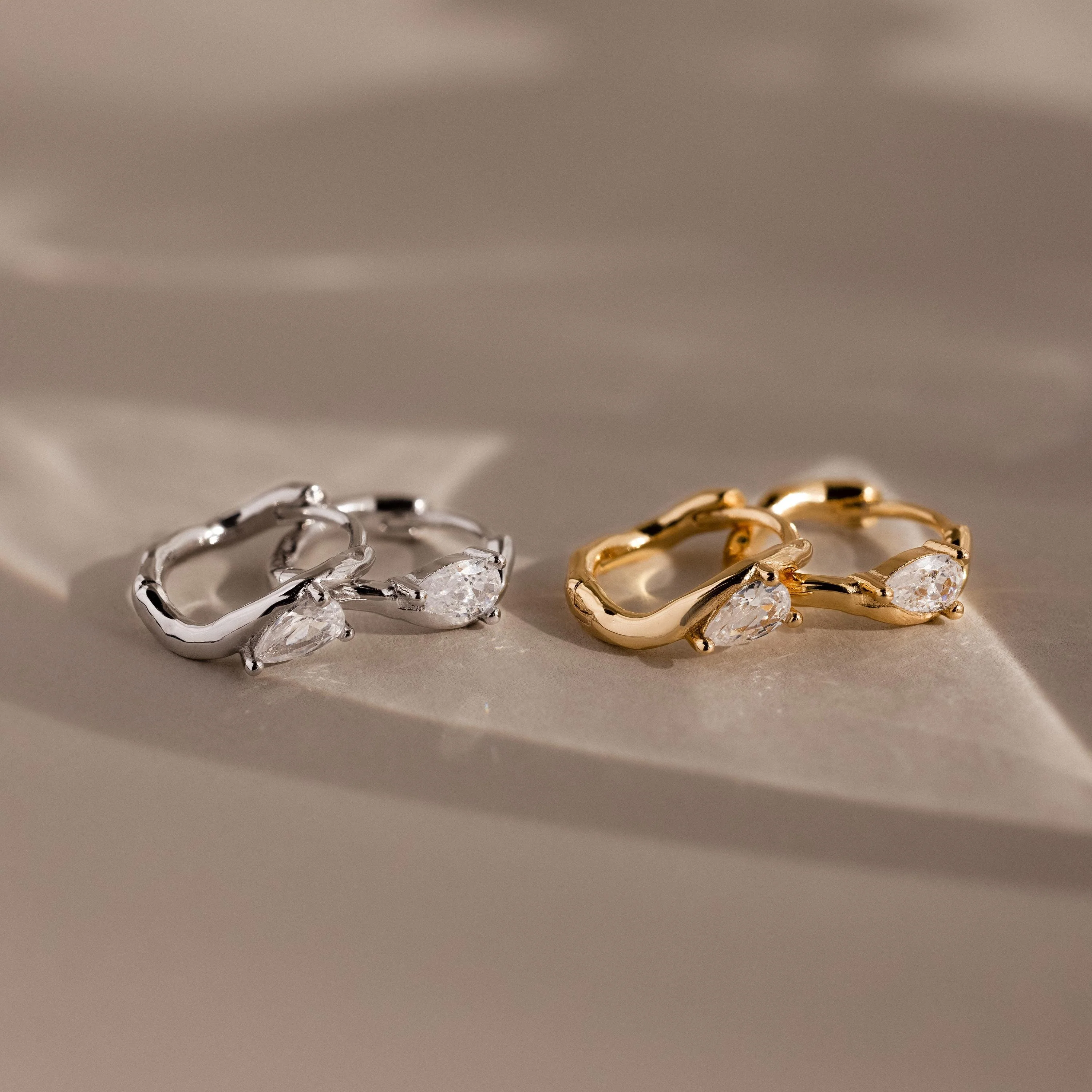 Organic Diamond Teardrop Hoops in Silver - Image 3