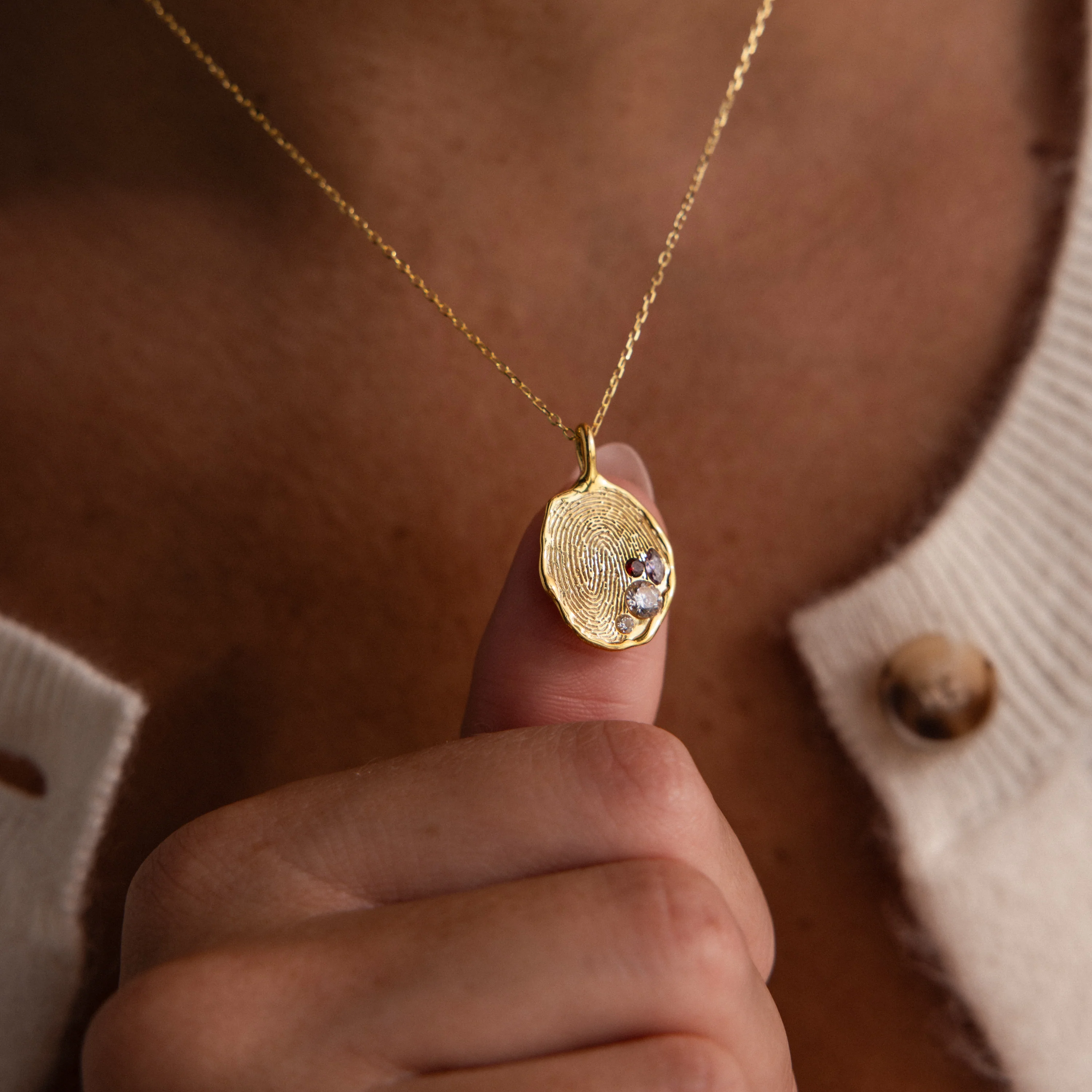 Organic Fingerprint Multi Birthstone Necklace - Image 3