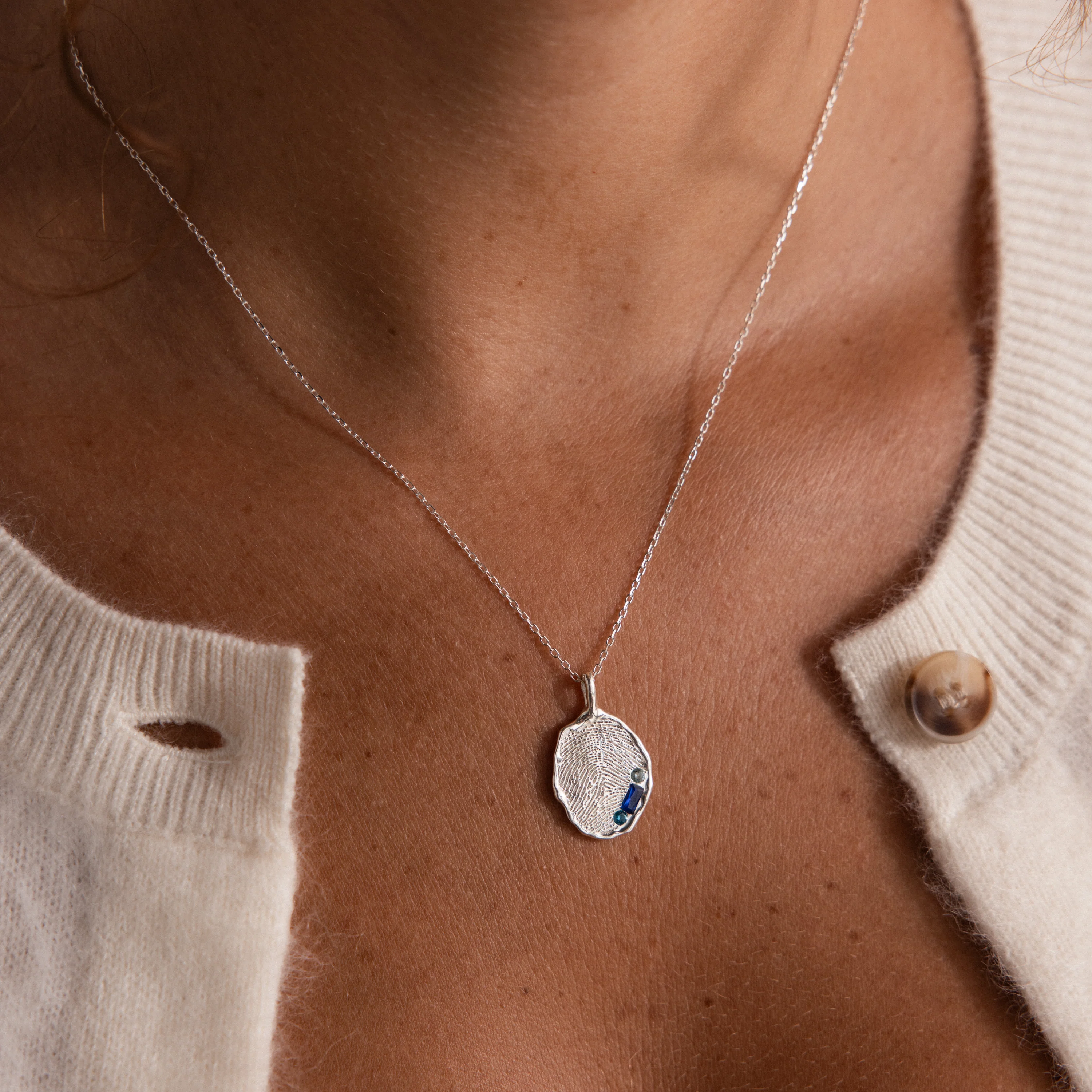 Organic Fingerprint Multi Birthstone Necklace - Image 5